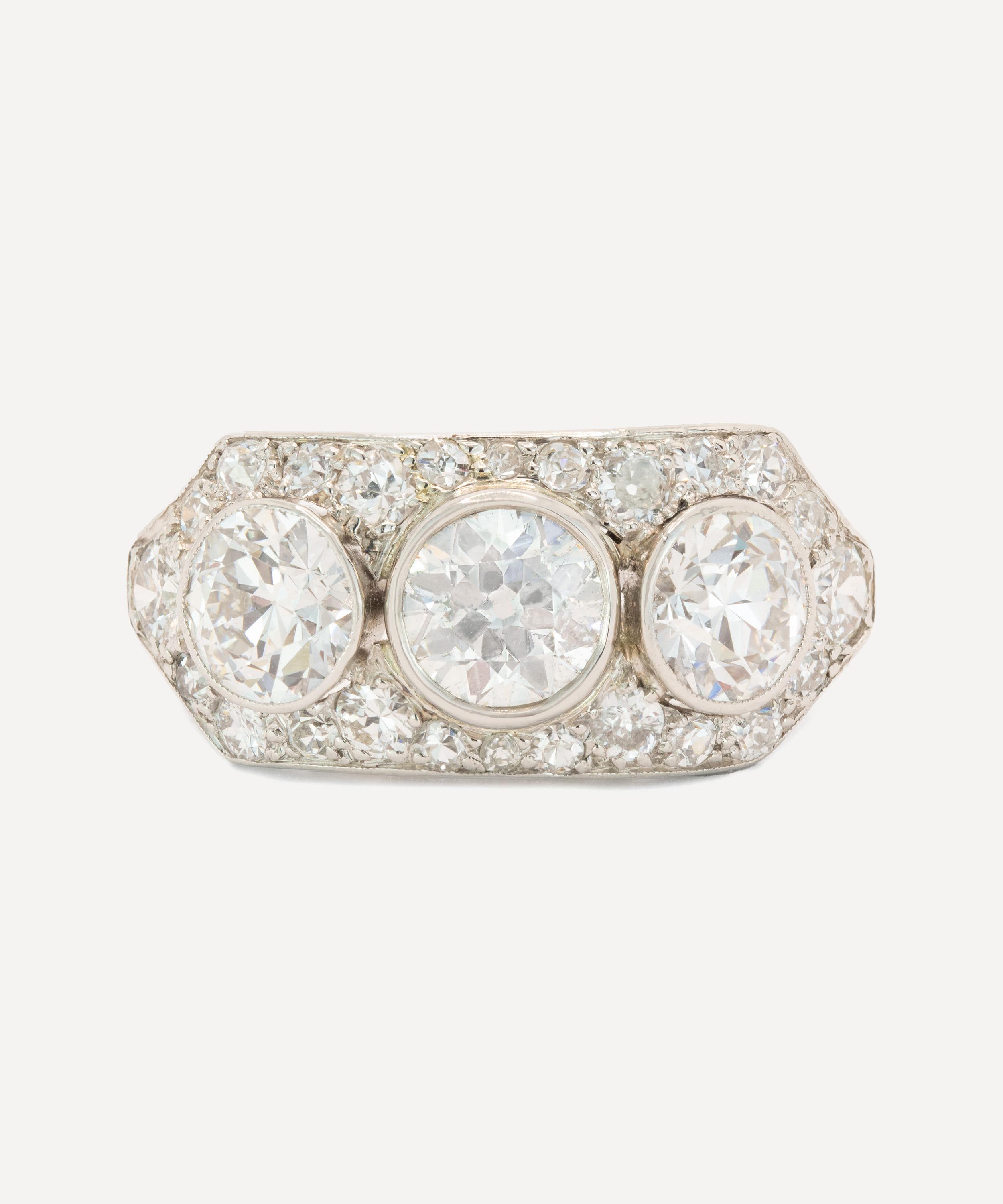 Kojis Platinum Edwardian Three Stone Ring In Silver