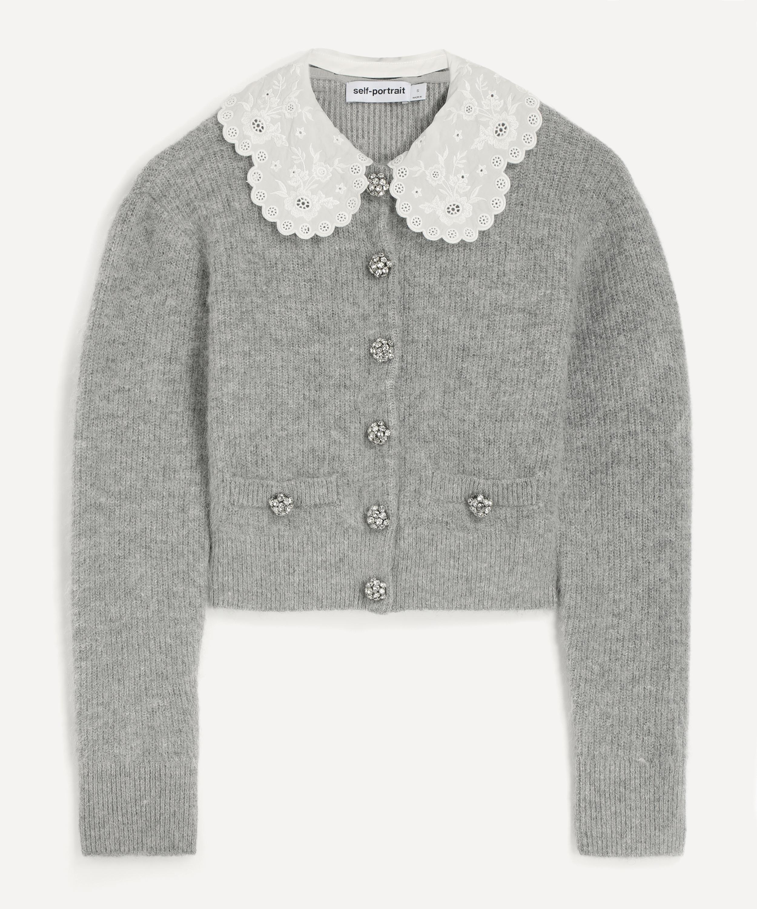 Self-portrait Women's Grey Lace Collar Cardigan In Gray