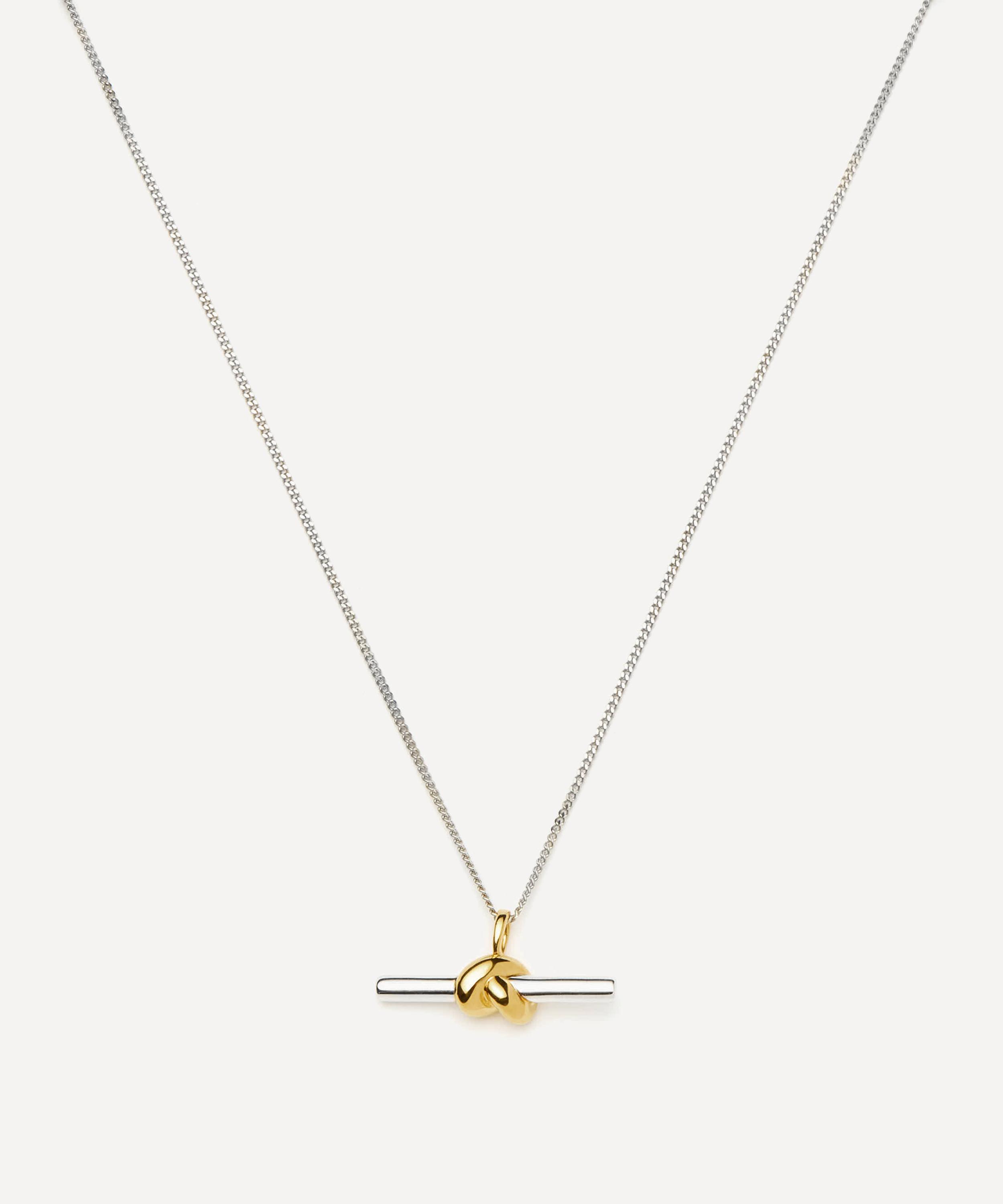 Missoma X Lucy Williams Mixed Metal T-bar Knot Pendant Necklace In Metallic