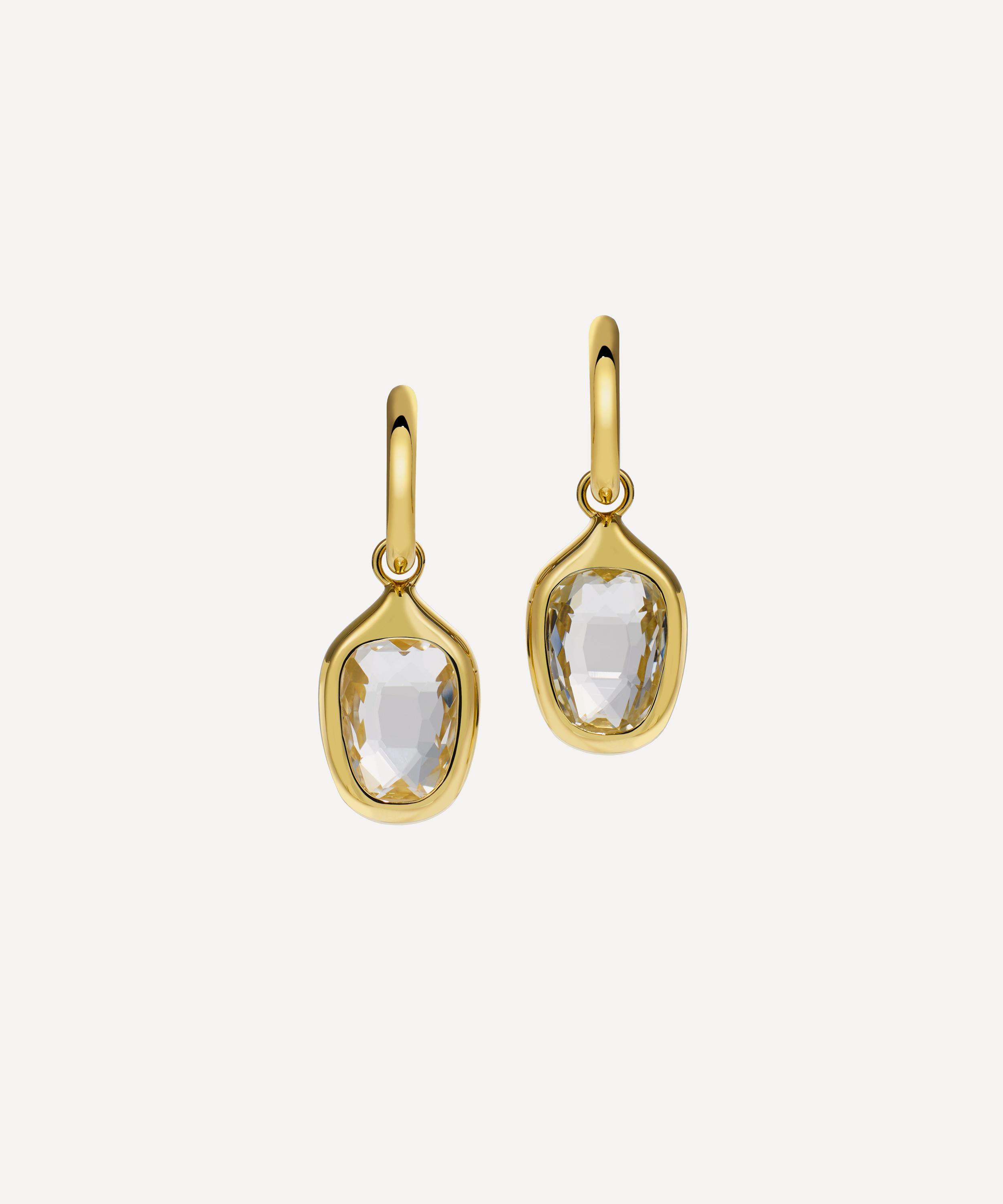 By Pariah 14ct Gold The Orbit Prism White Topaz Drop Hoop Earrings