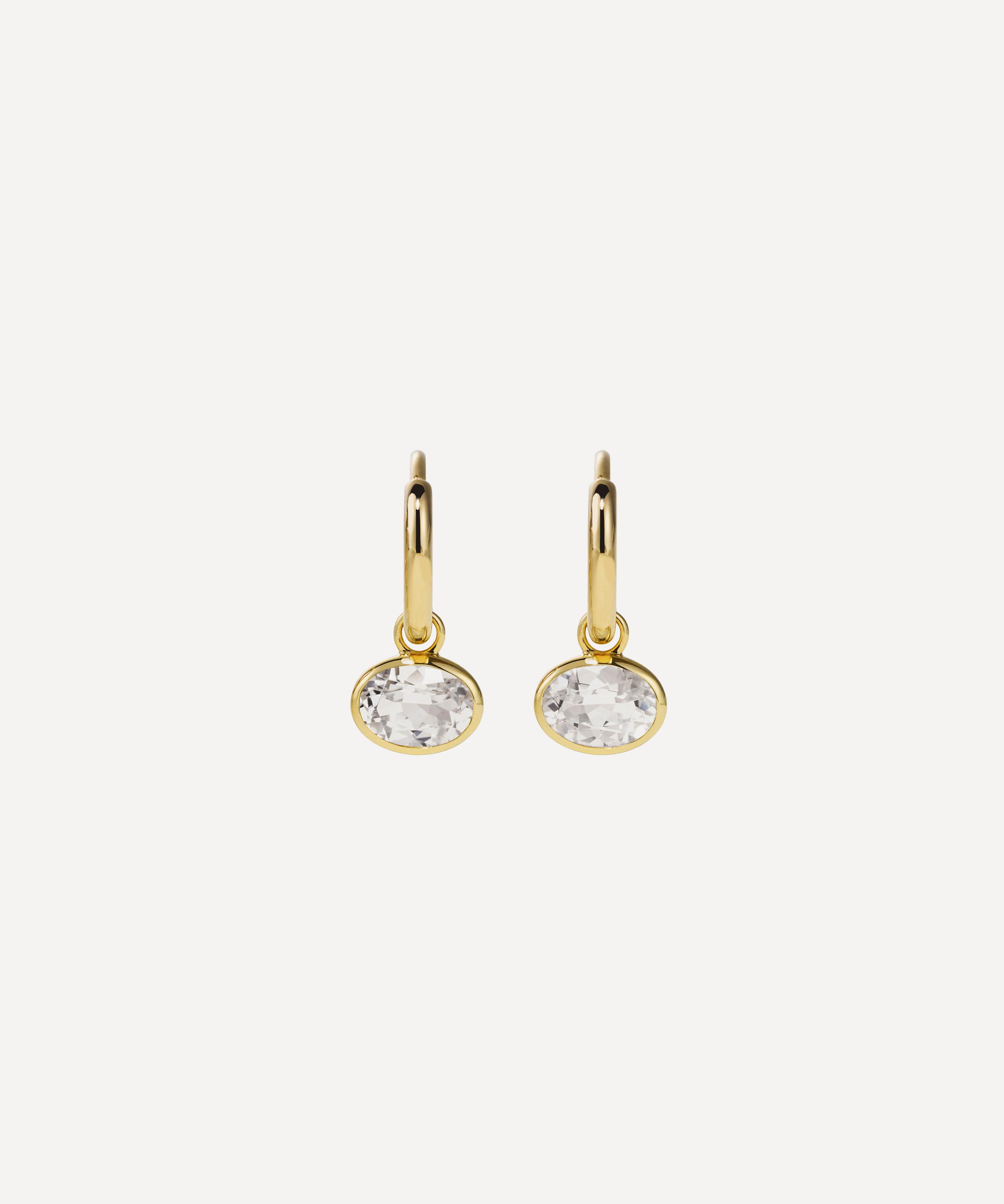 By Pariah 14ct Gold Orbit White Topaz Drop Hoop Earrings