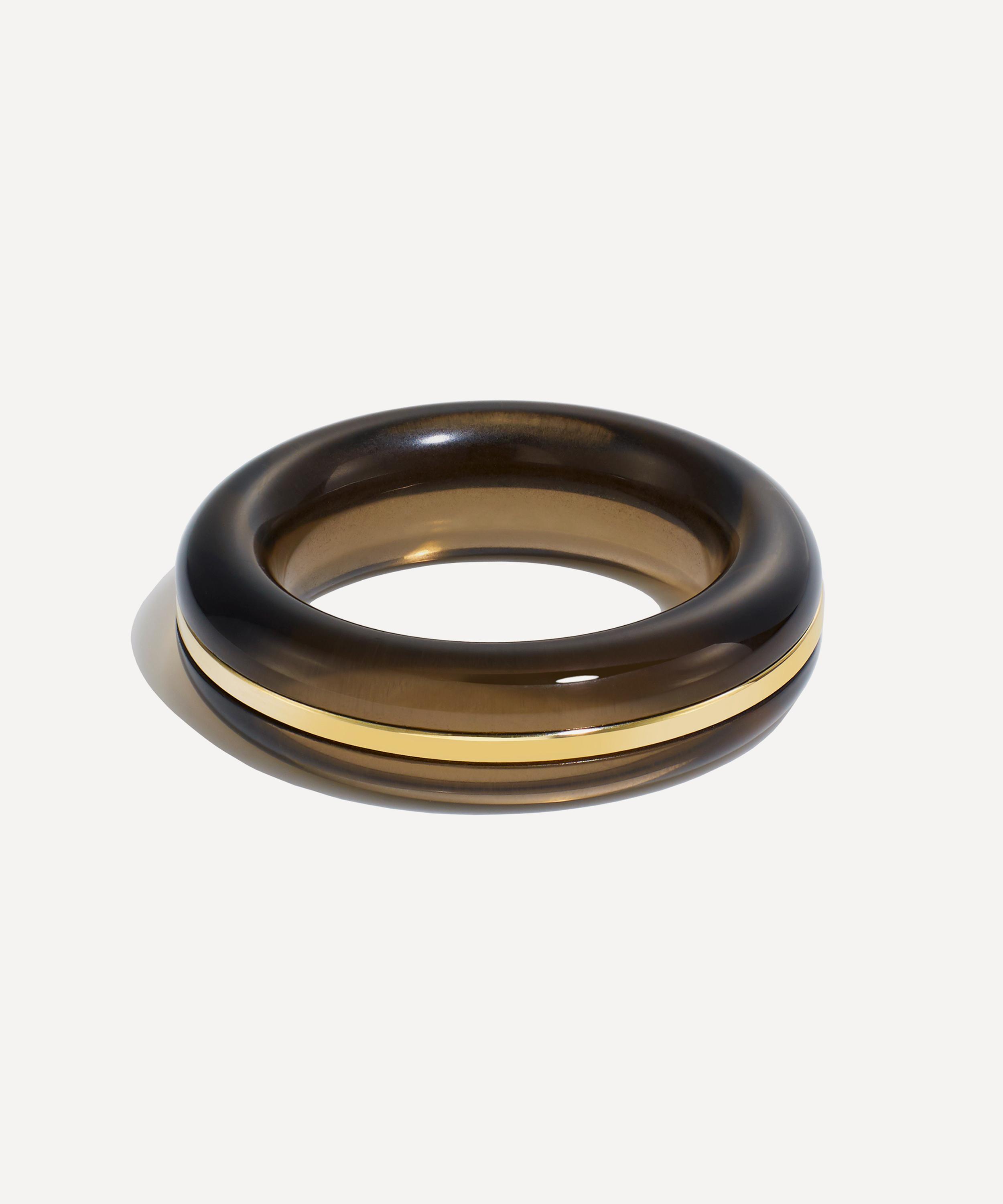 By Pariah 14ct Gold Essential Botswana Agate Stacking Ring In Brown