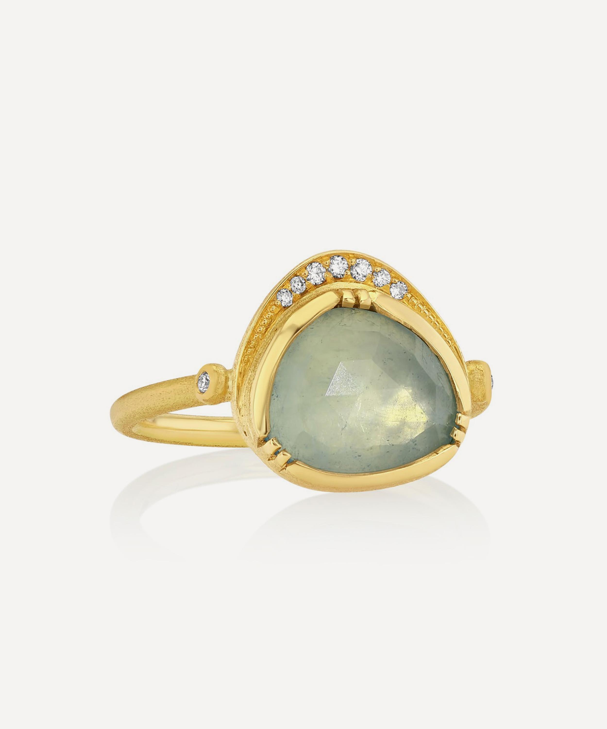 Brooke Gregson 18ct Gold Aquamarine Diamond Halo Ring In Blue