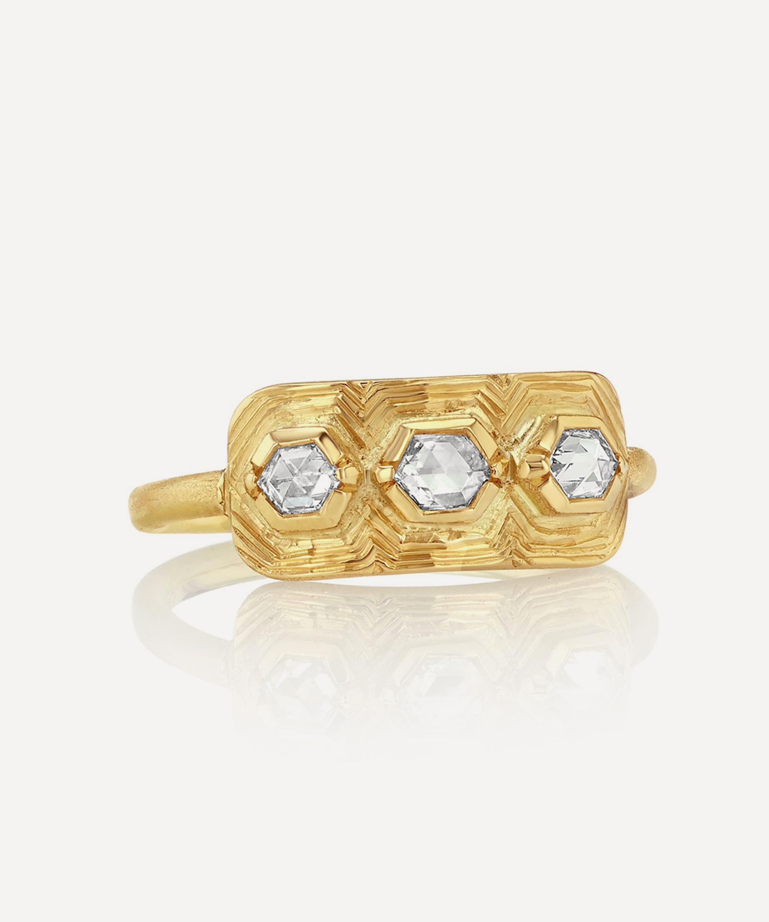 Brooke Gregson 18ct Gold Triple Geo Engraved Diamond Ring