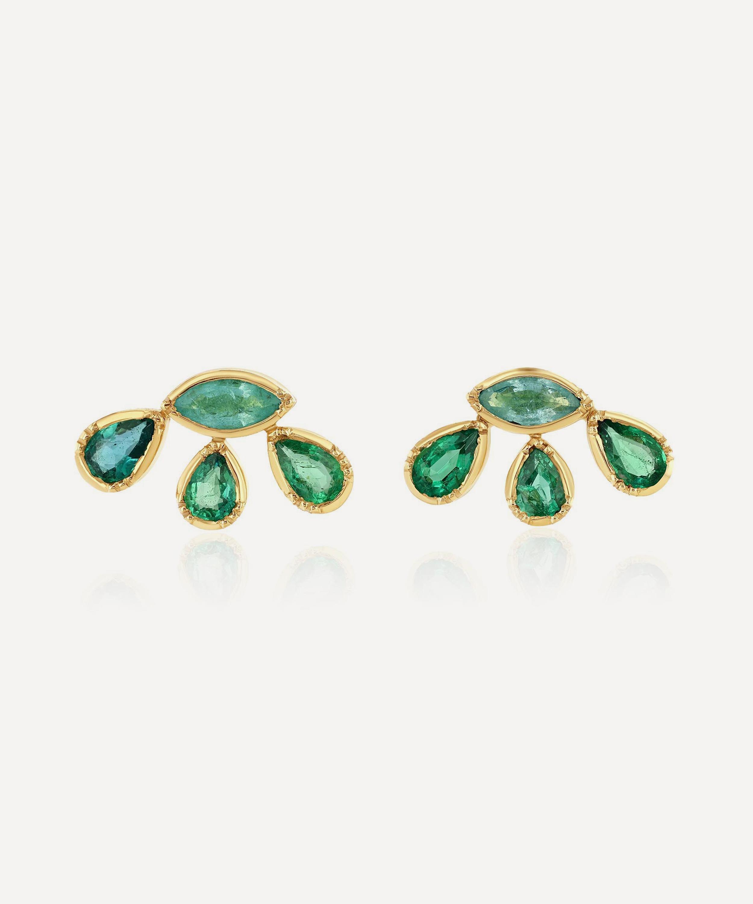 Brooke Gregson 18ct Gold Paraiba Tourmaline Emerald Flower Stud Earrings In Green
