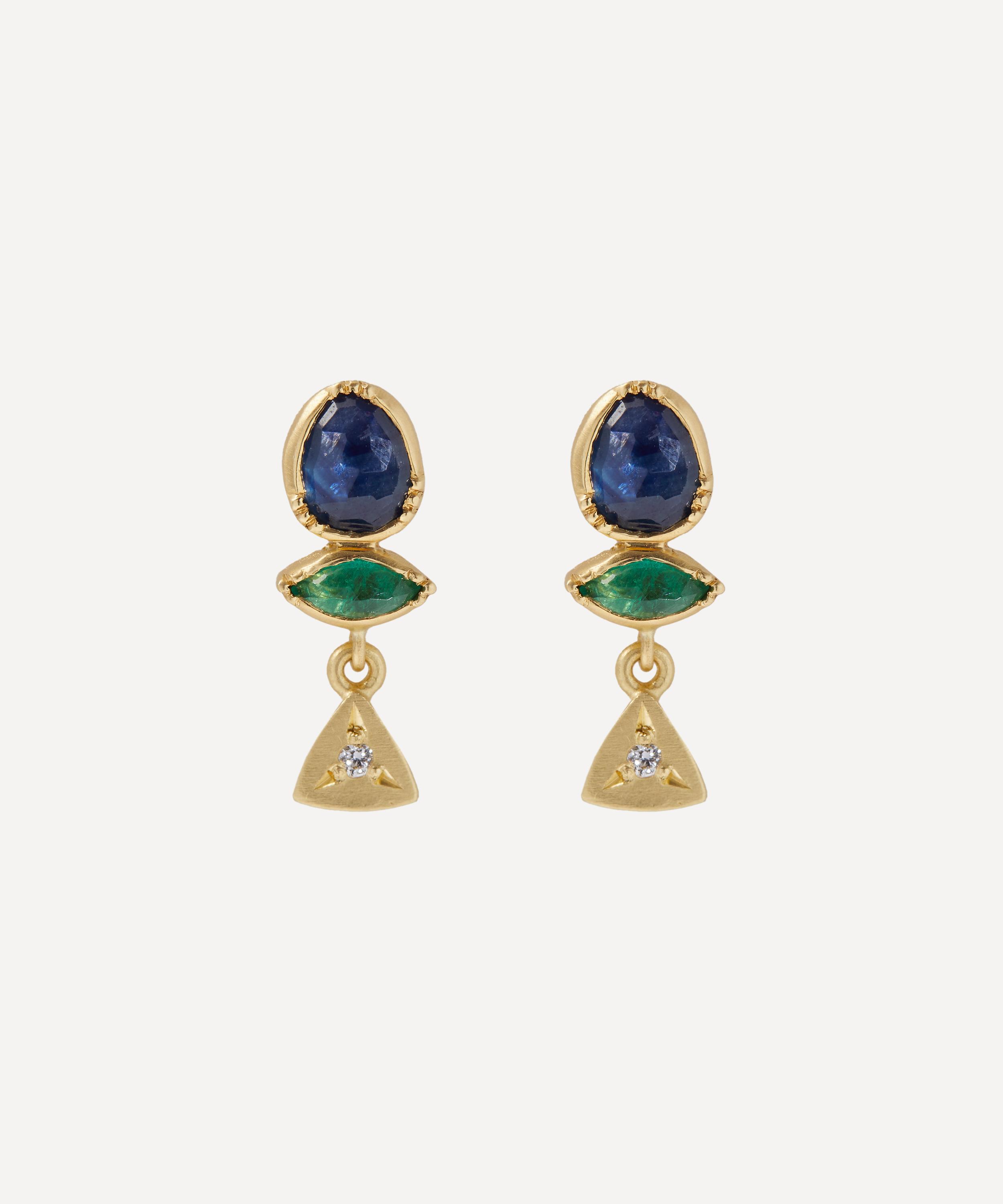 Brooke Gregson 18ct Gold Marquise Emerald Sapphire Stud Earrings In Multi