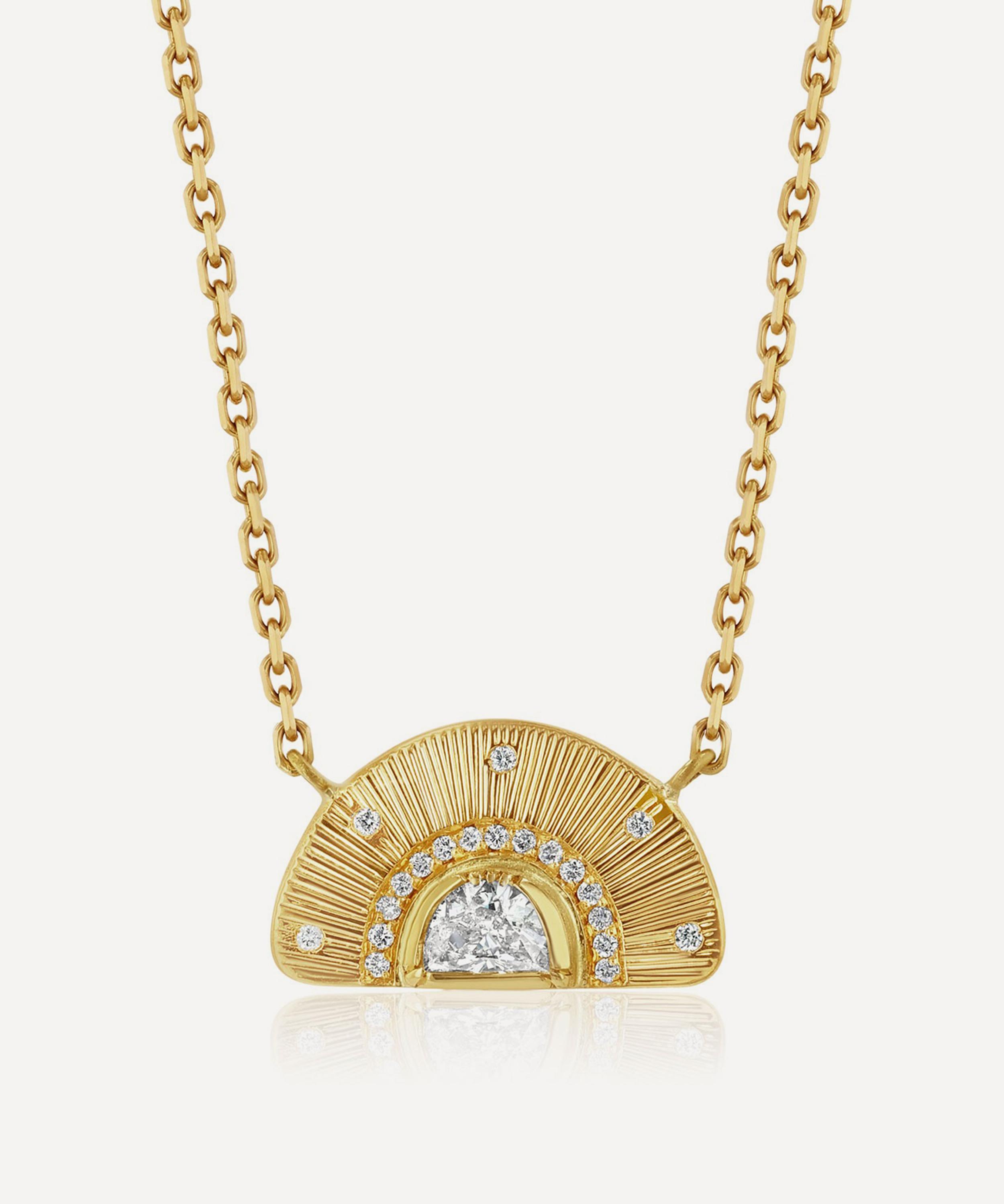 Brooke Gregson 18ct Gold Diamond Sun Ray Engraved Necklace