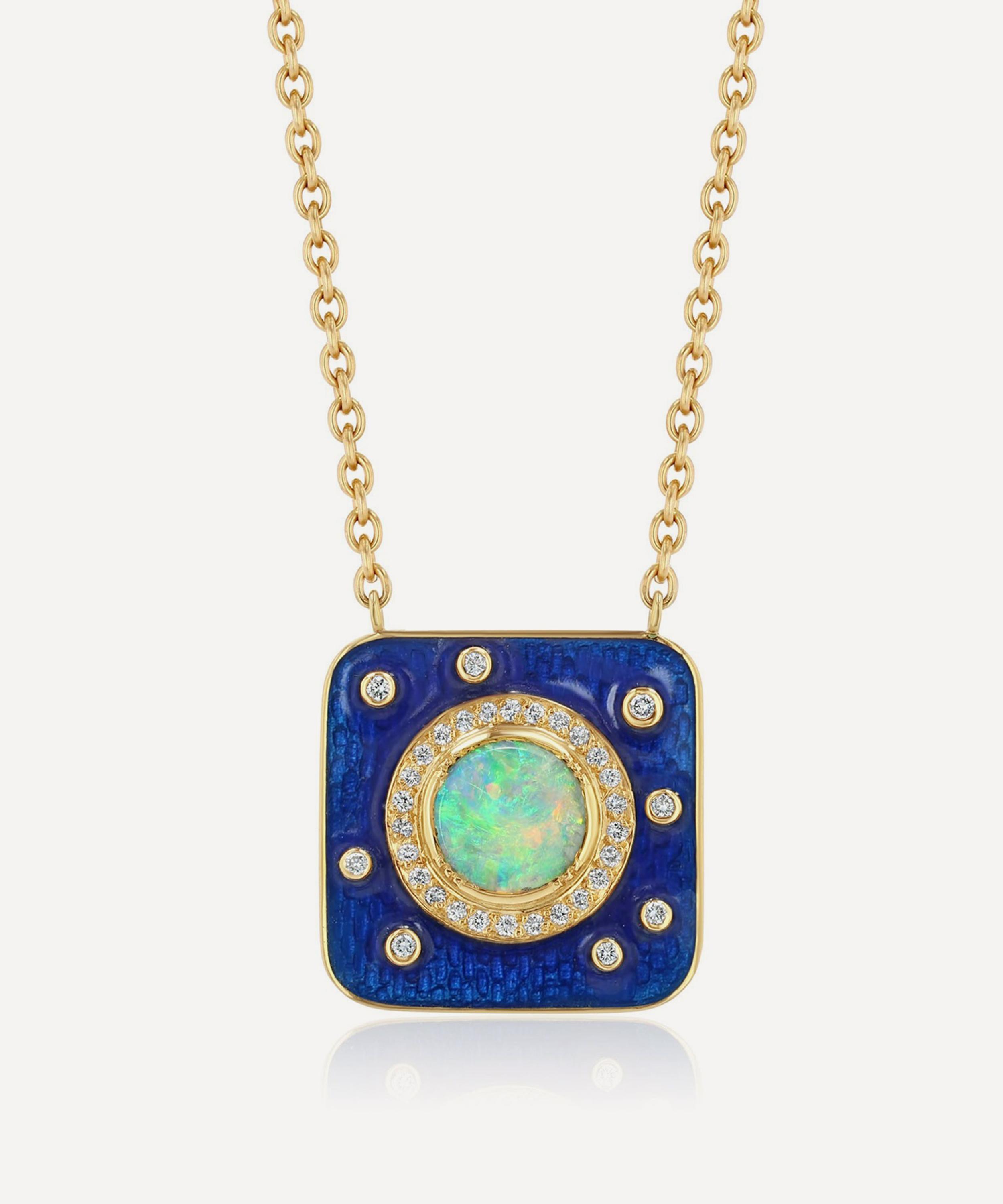 Brooke Gregson 18ct Gold Starry Sky Opal Diamond Enamel Necklace In Multi