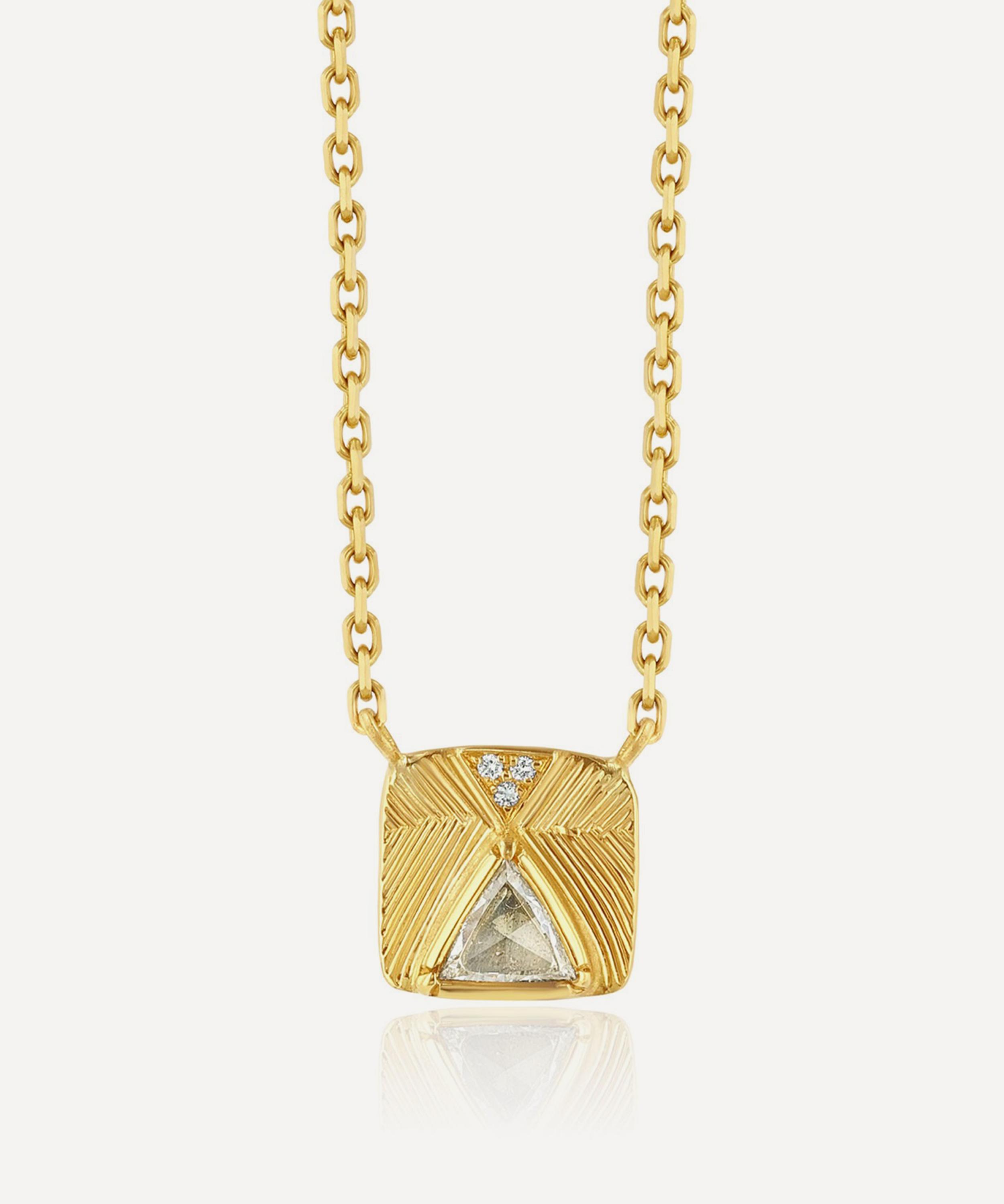 Brooke Gregson 18ct Gold Pyramid Engraved Diamond Necklace