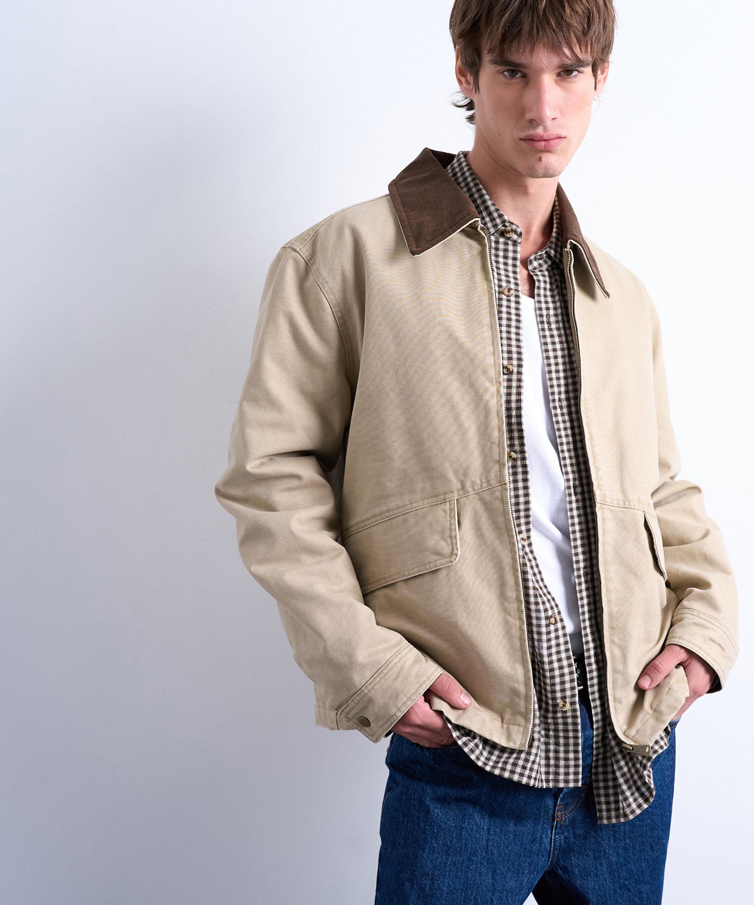 Topman Mens Washed Stone Padded Canvas Jacket In Neutral