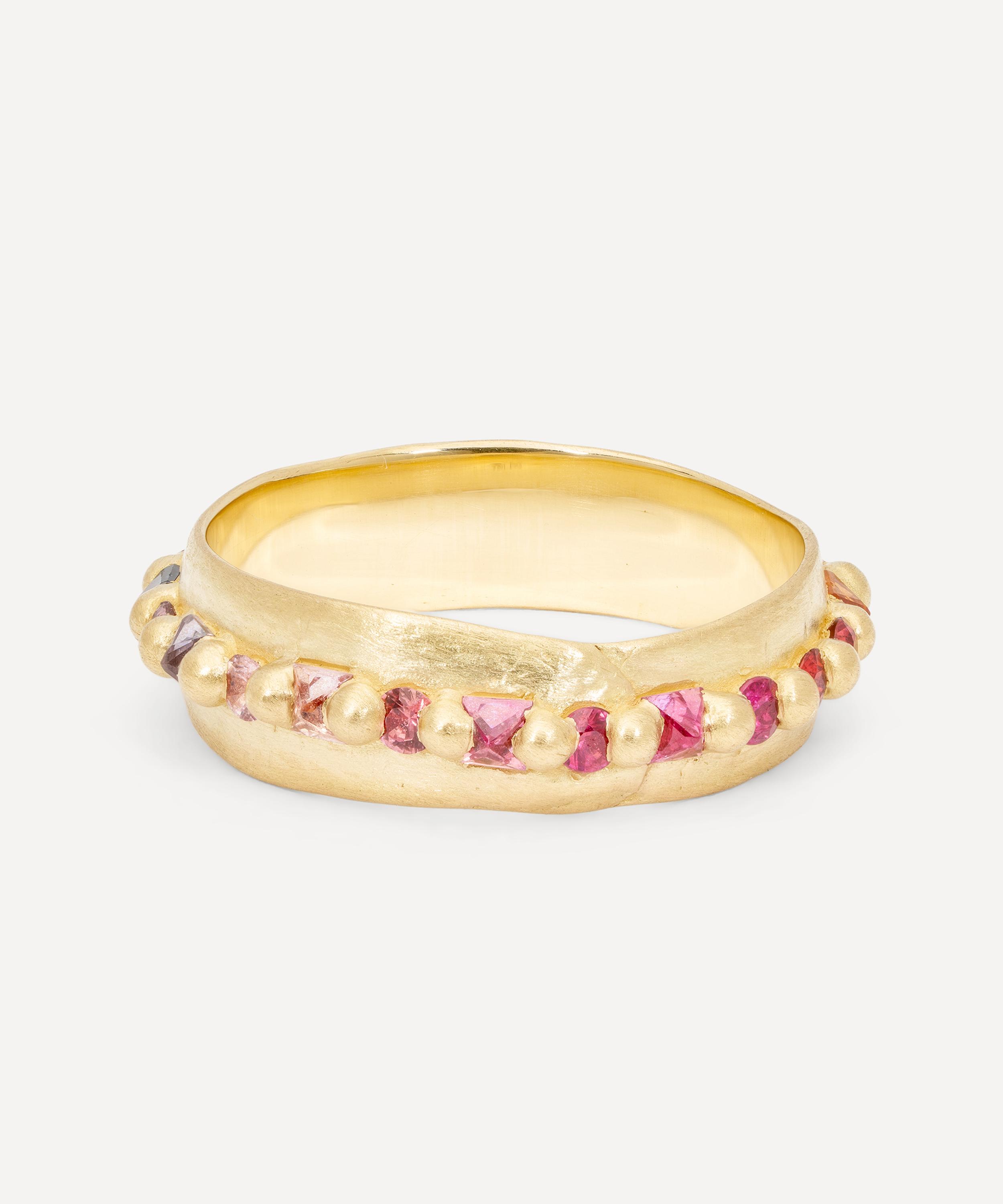 Polly Wales 18ct Gold Wide Mixed Cut Rainbow Nina Band Ring In Gold