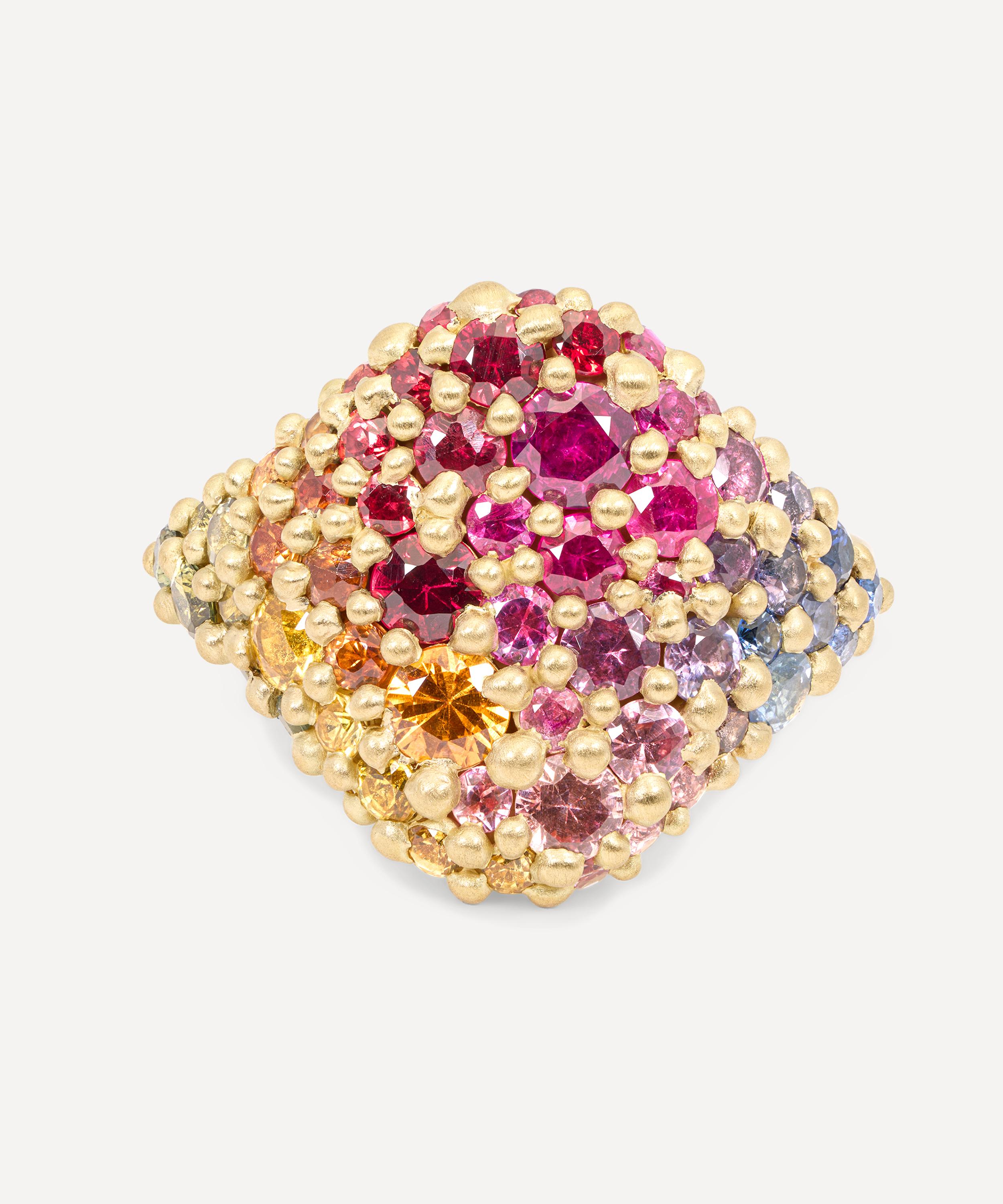 Polly Wales 18ct Gold Rainbow River Signet Ring In Multi