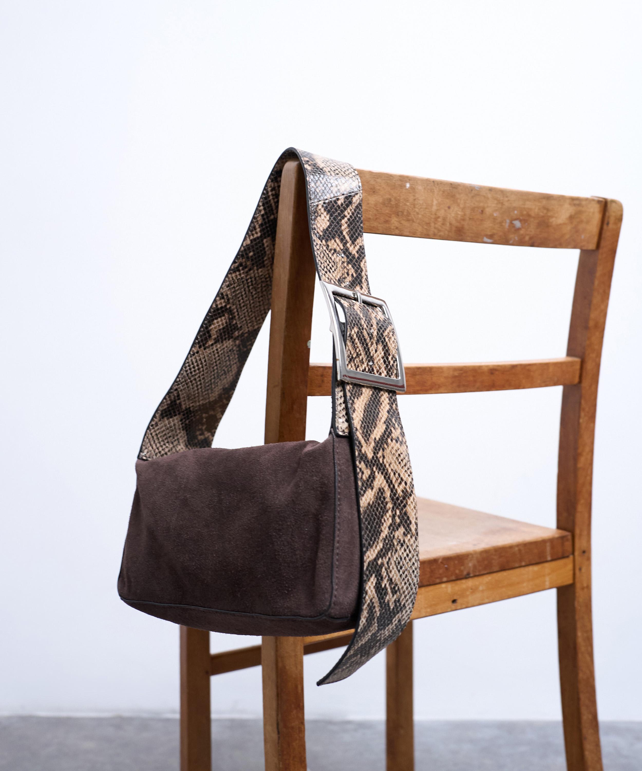 Topshop Women's Chocolate And Snake Scarlett Leather Suede Shoulder Bag In Brown