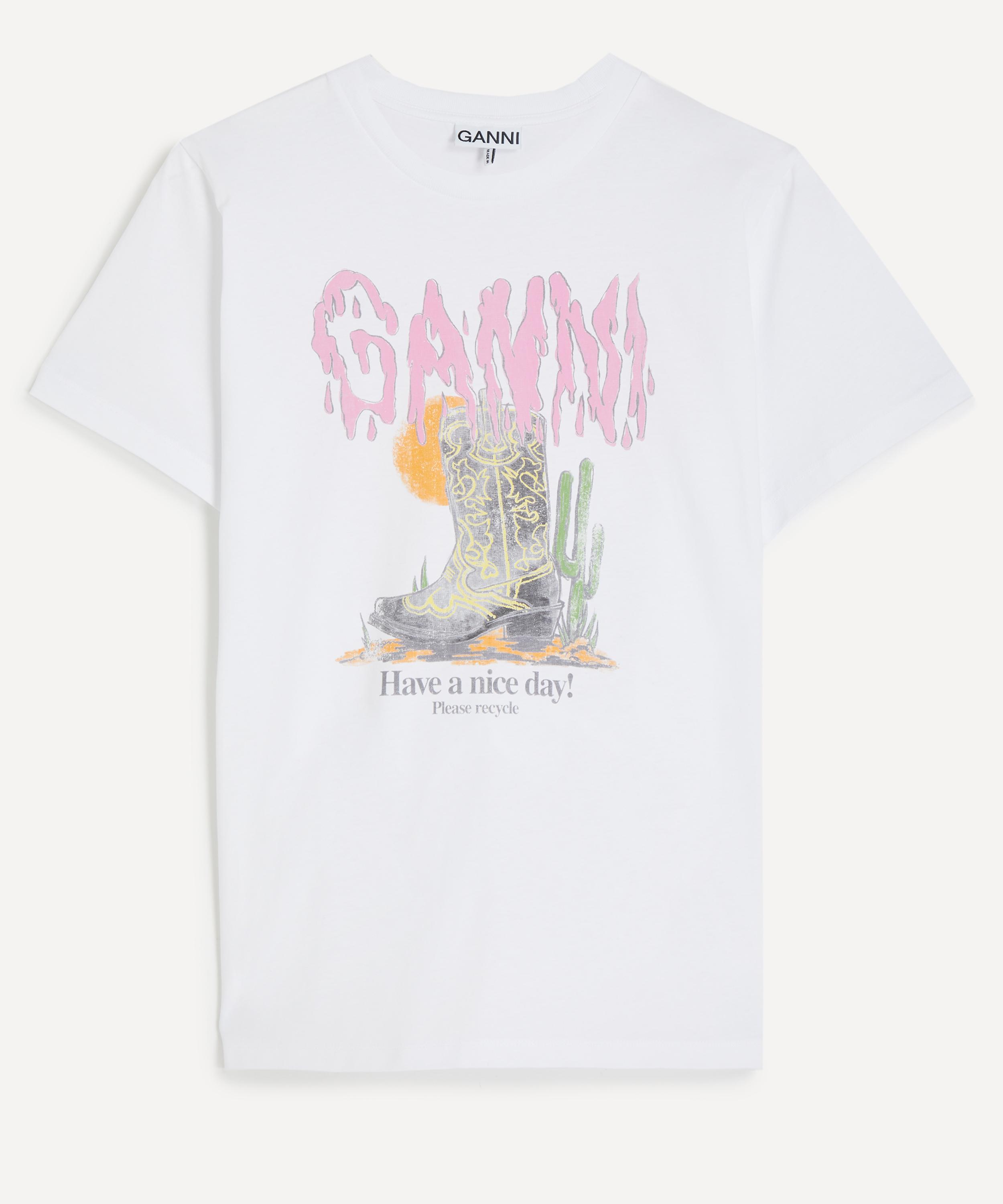 Ganni Women White Cotton T-shirt, Xs Luxury T-shirts For Women Darveys