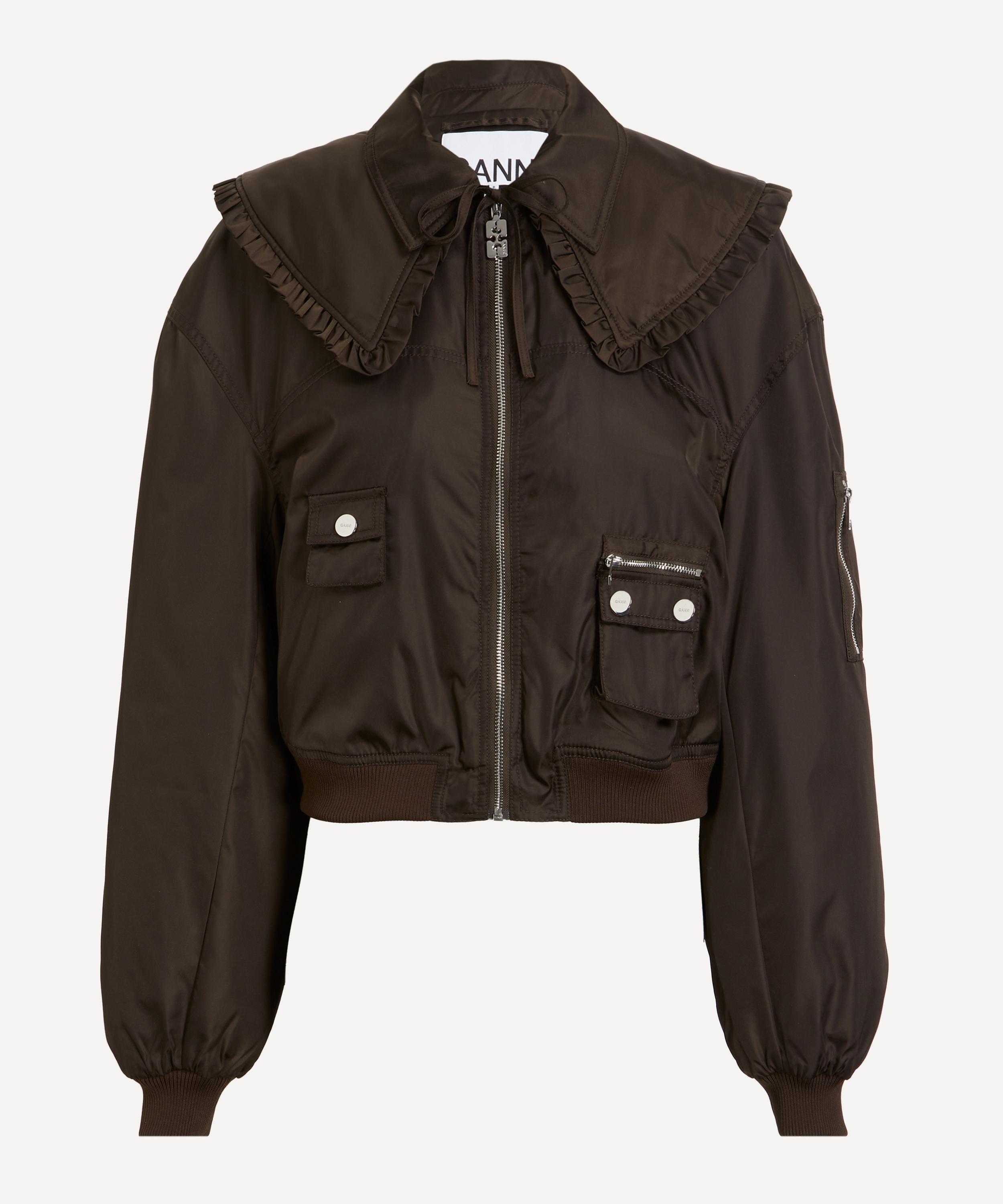 Ganni Technical Fabric Bomber Jacket In Brown