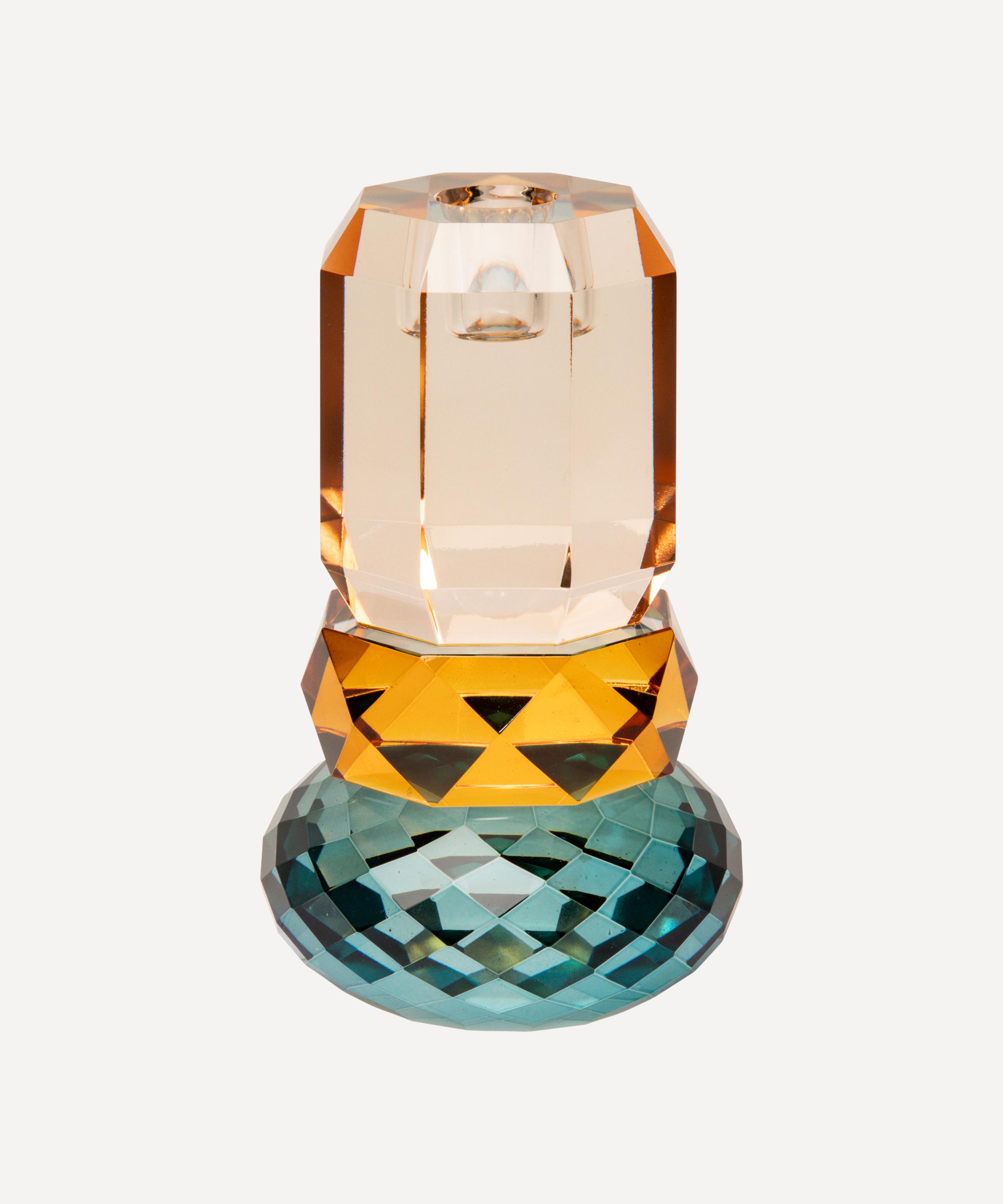 Eja Peach Crystal Glass Stage Candle Holder In Orange