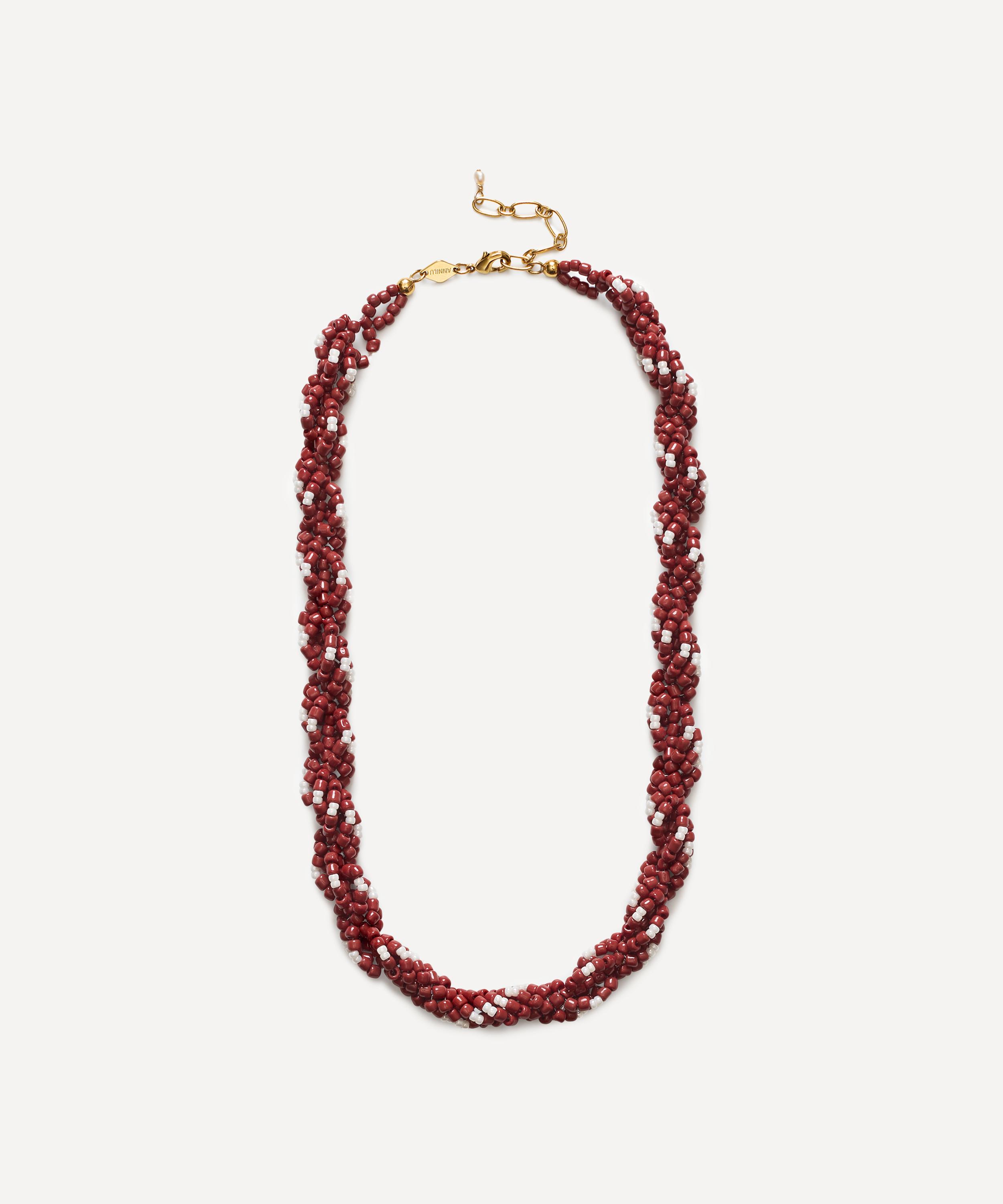 Anni Lu 18ct Gold-plated Rodeo Beaded Necklace In Burgundy