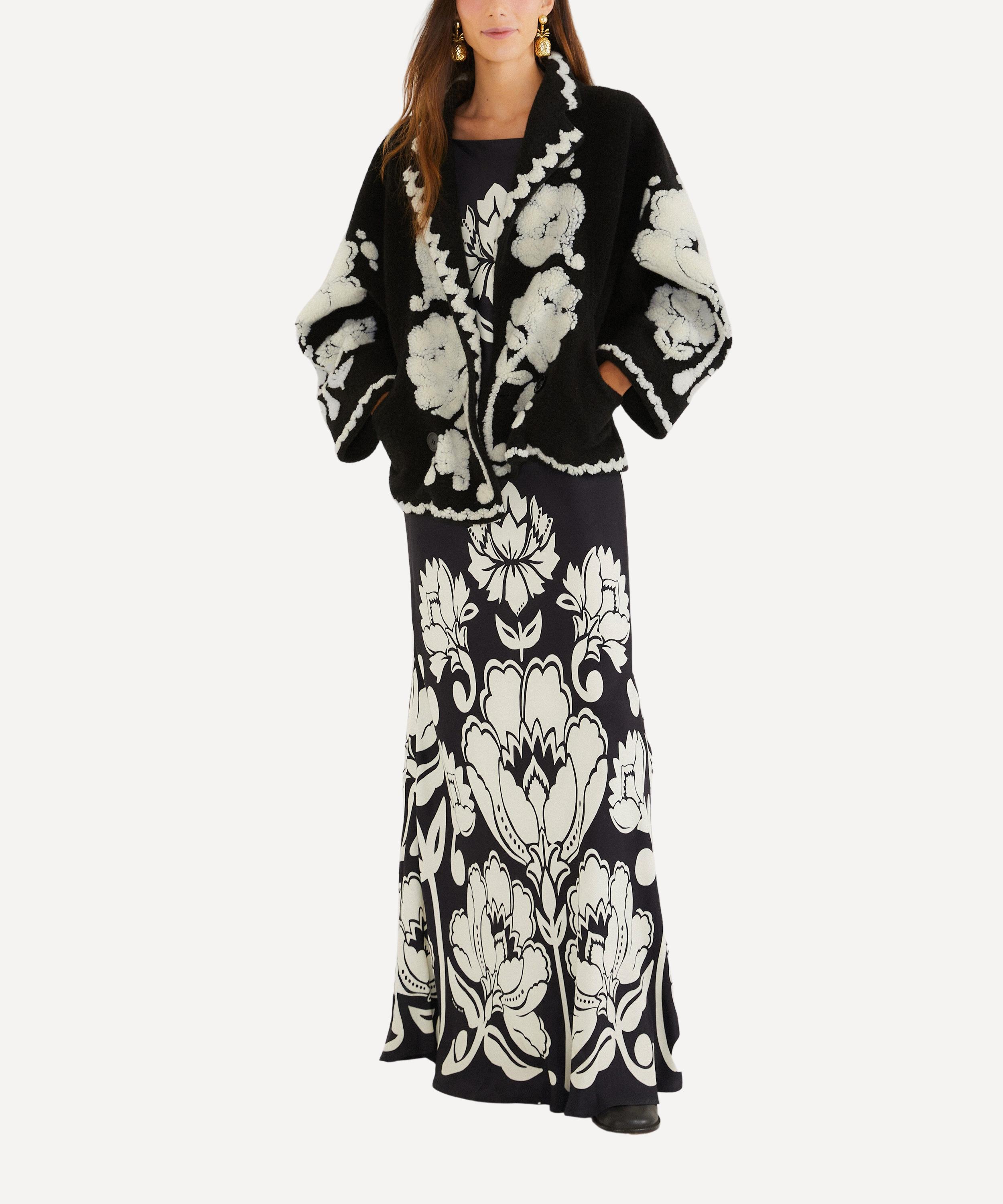 Farm Rio Womens Floral Arabesque Cream Floral Arabesque Wool-blend Coat ...