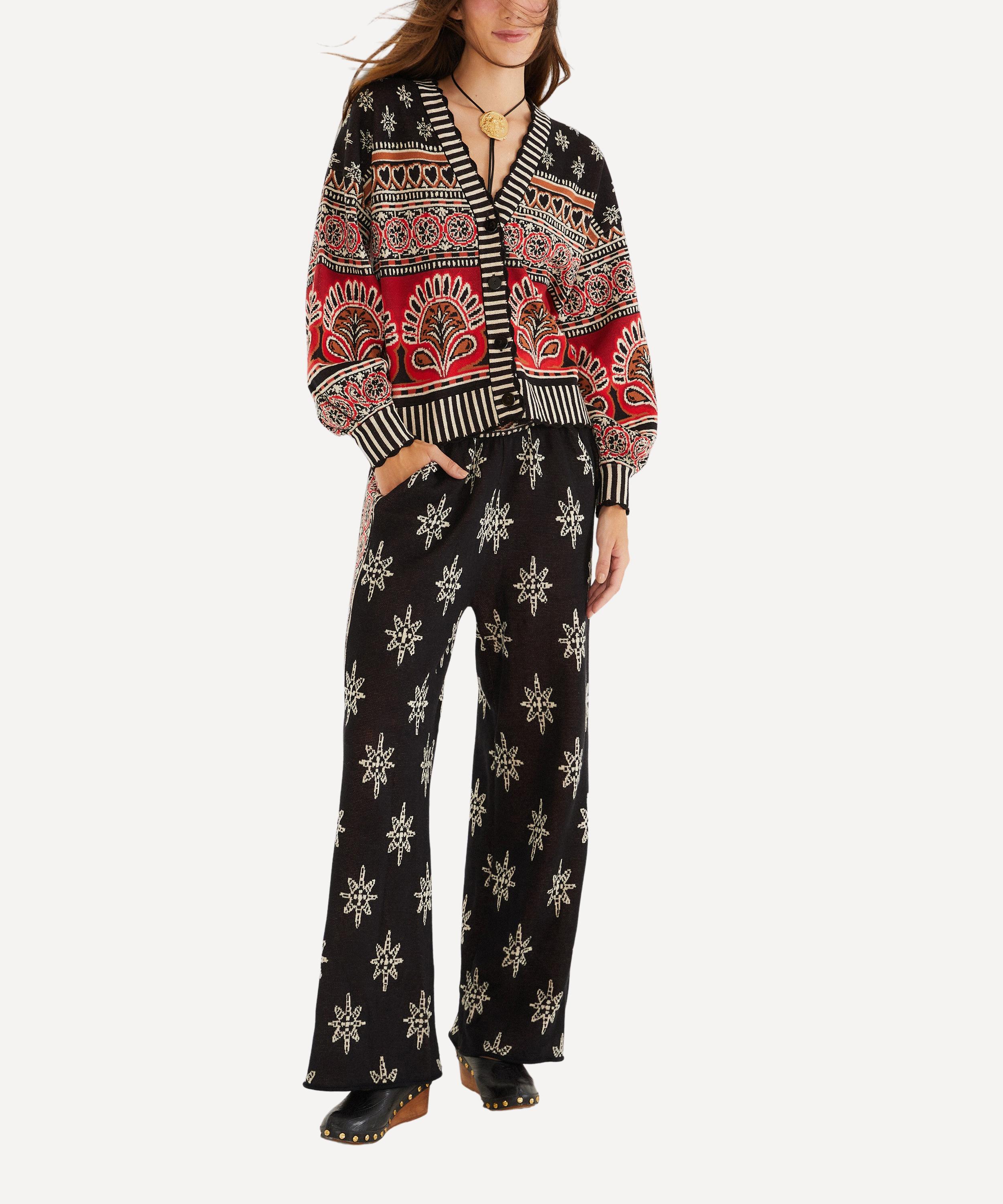Farm Rio Ainika Groove Patterned Cotton Cardigan In Black