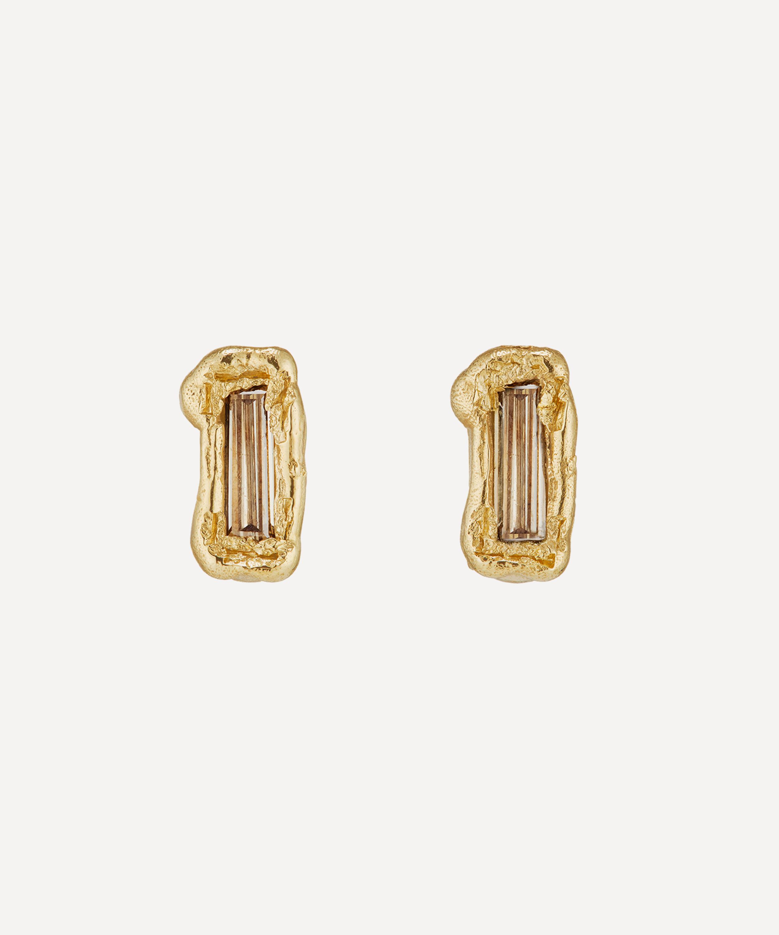 Ellis Mhairi Cameron 14ct Gold X Champagne Baguette Diamond Stud Earrings In Gold