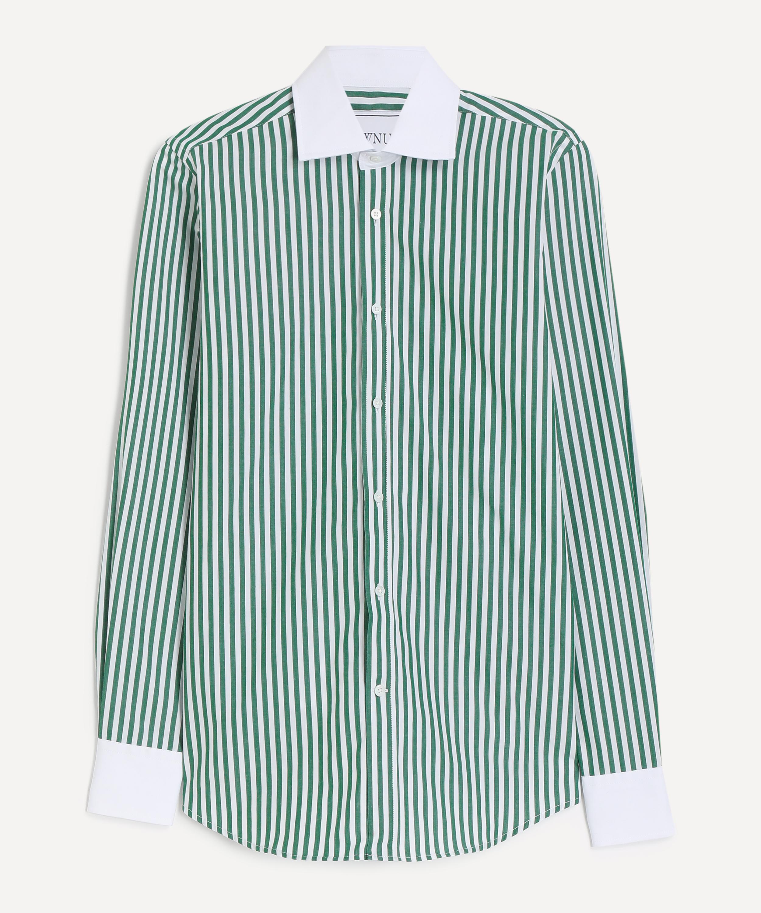 With Nothing Underneath Women's The Boyfriend Contrast Forest Green Stripe Shirt In Multi