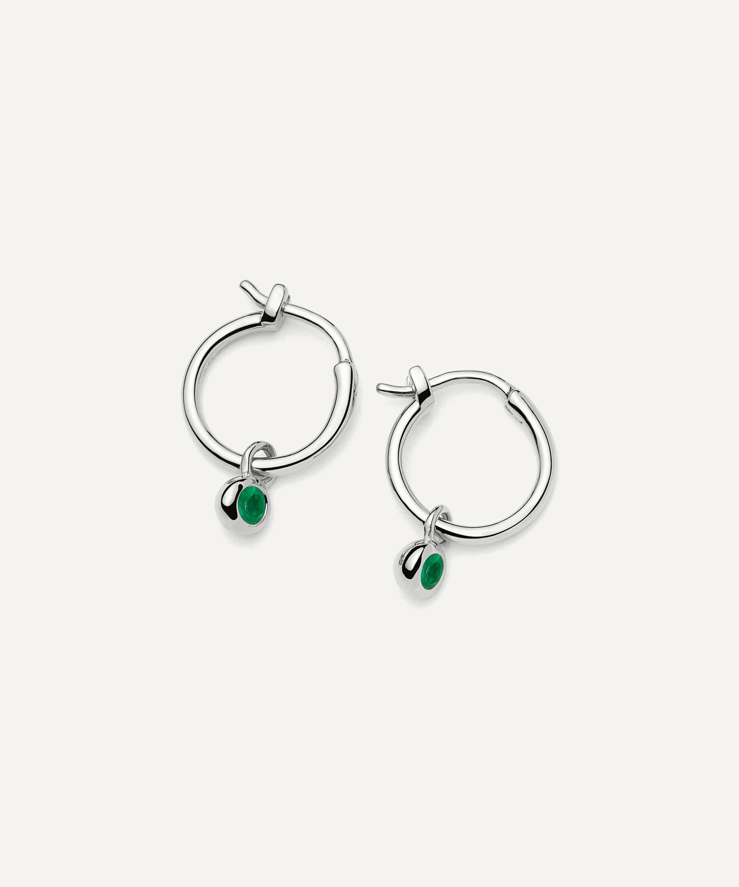 Missoma Sterling Silver September Birthstone Mini Charm Hoop Earrings In Silver