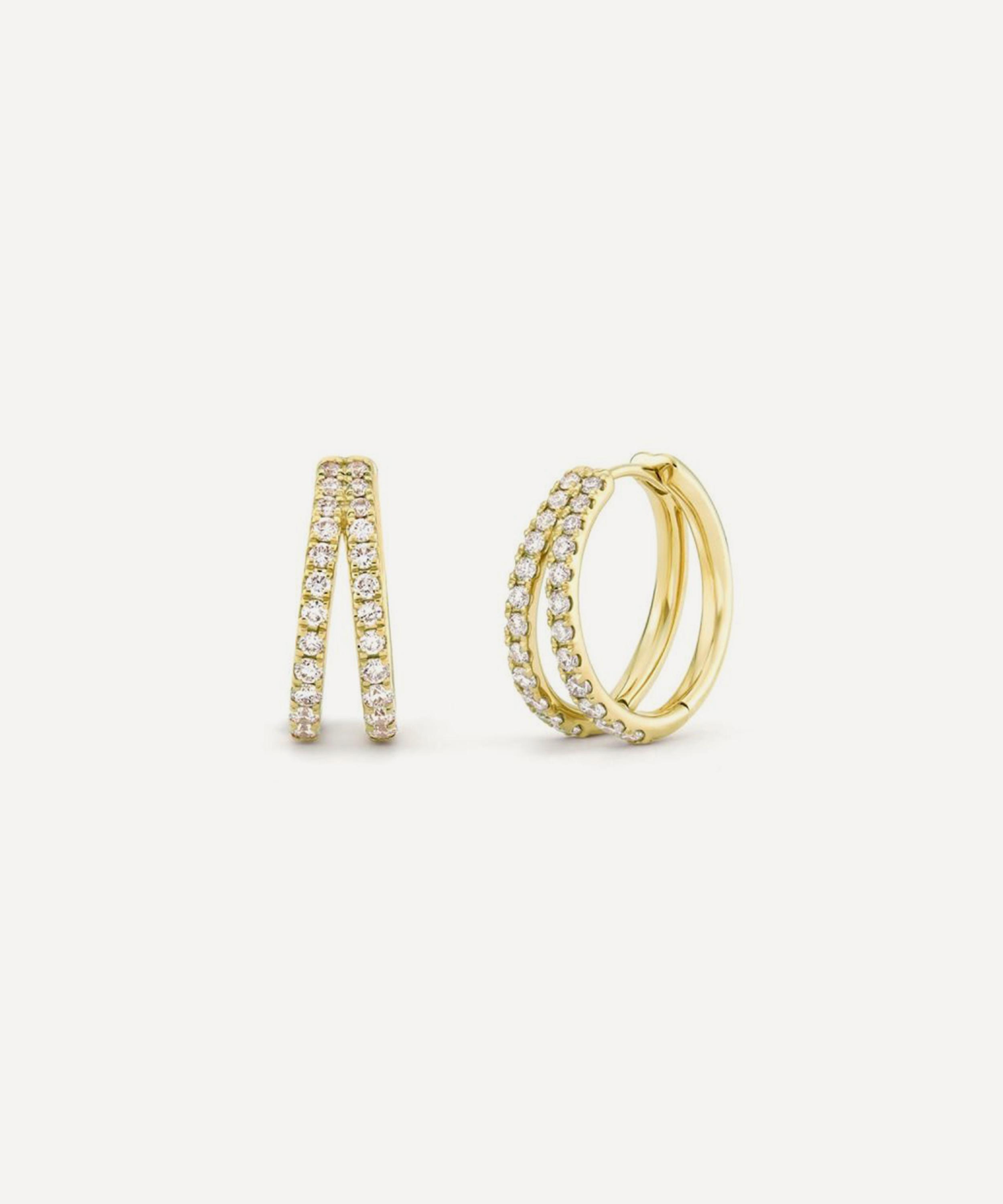 Dinny Hall 9ct Gold Signature Duo Large Lab-created Diamond Huggie Hoop Earrings In Gold