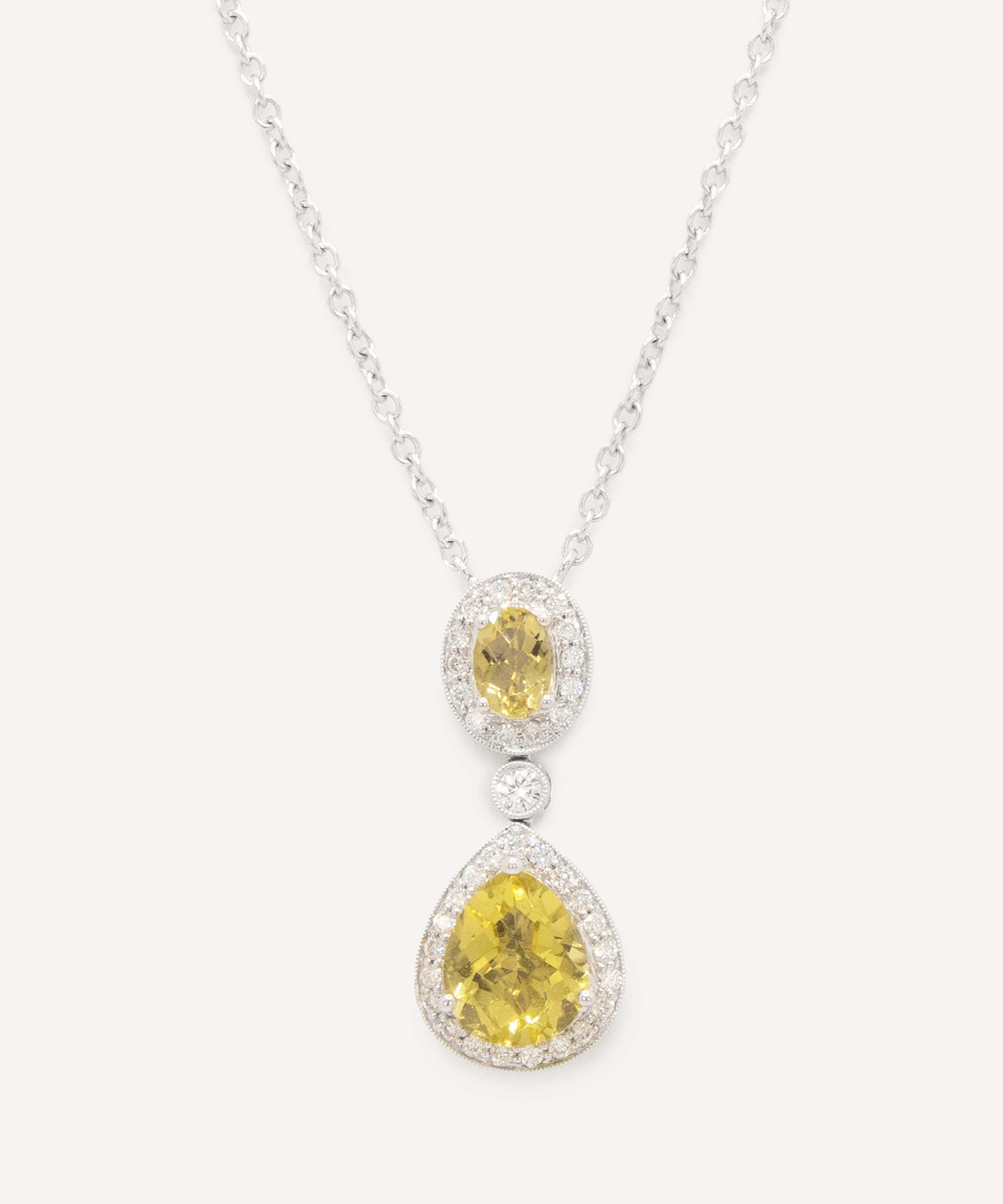 Kojis 18ct White Gold Lemon Quartz And Diamond Pendant Necklace In Gold