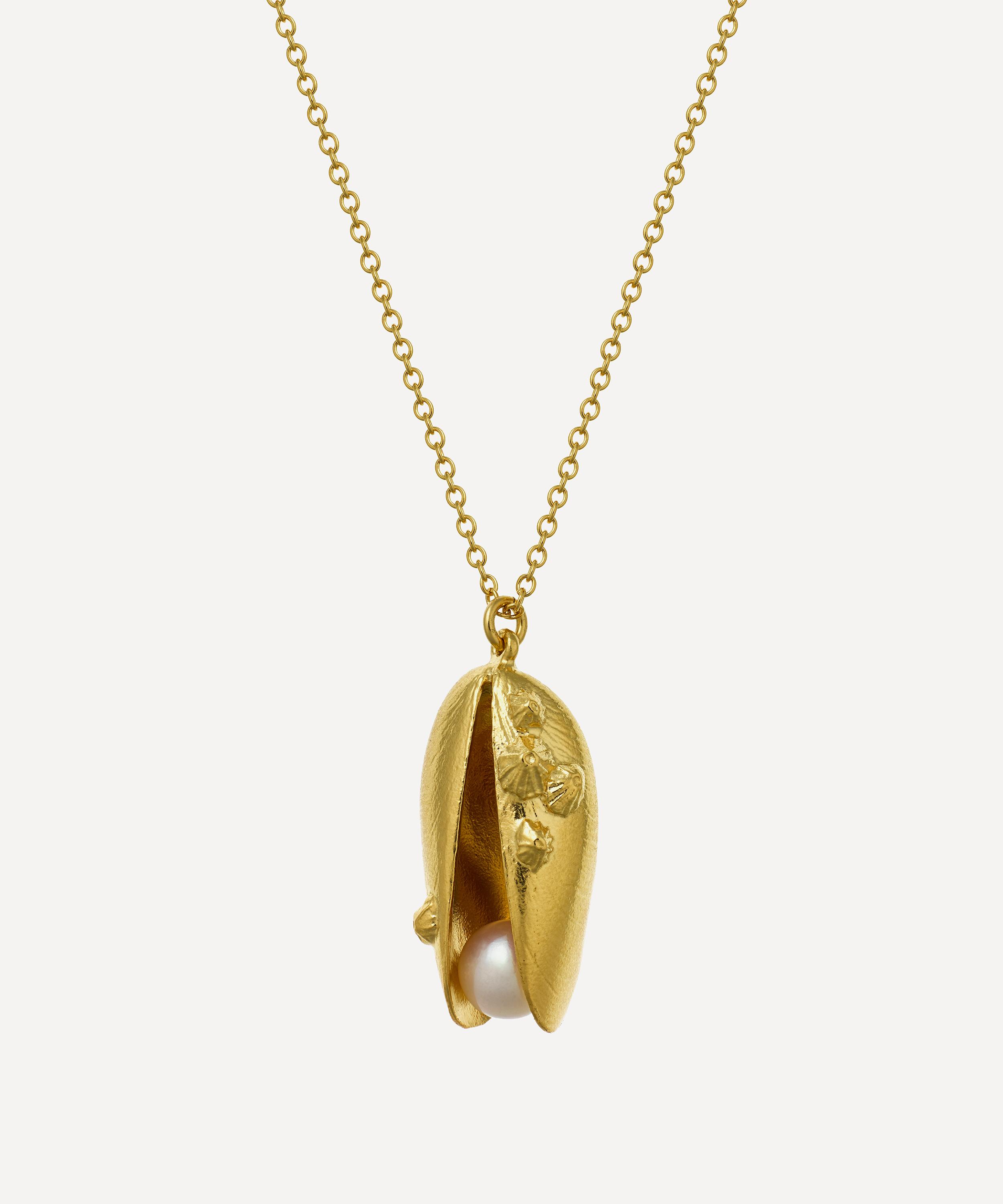 Alex Monroe 22ct Gold-plated Mussel & Pearl Necklace In Gold