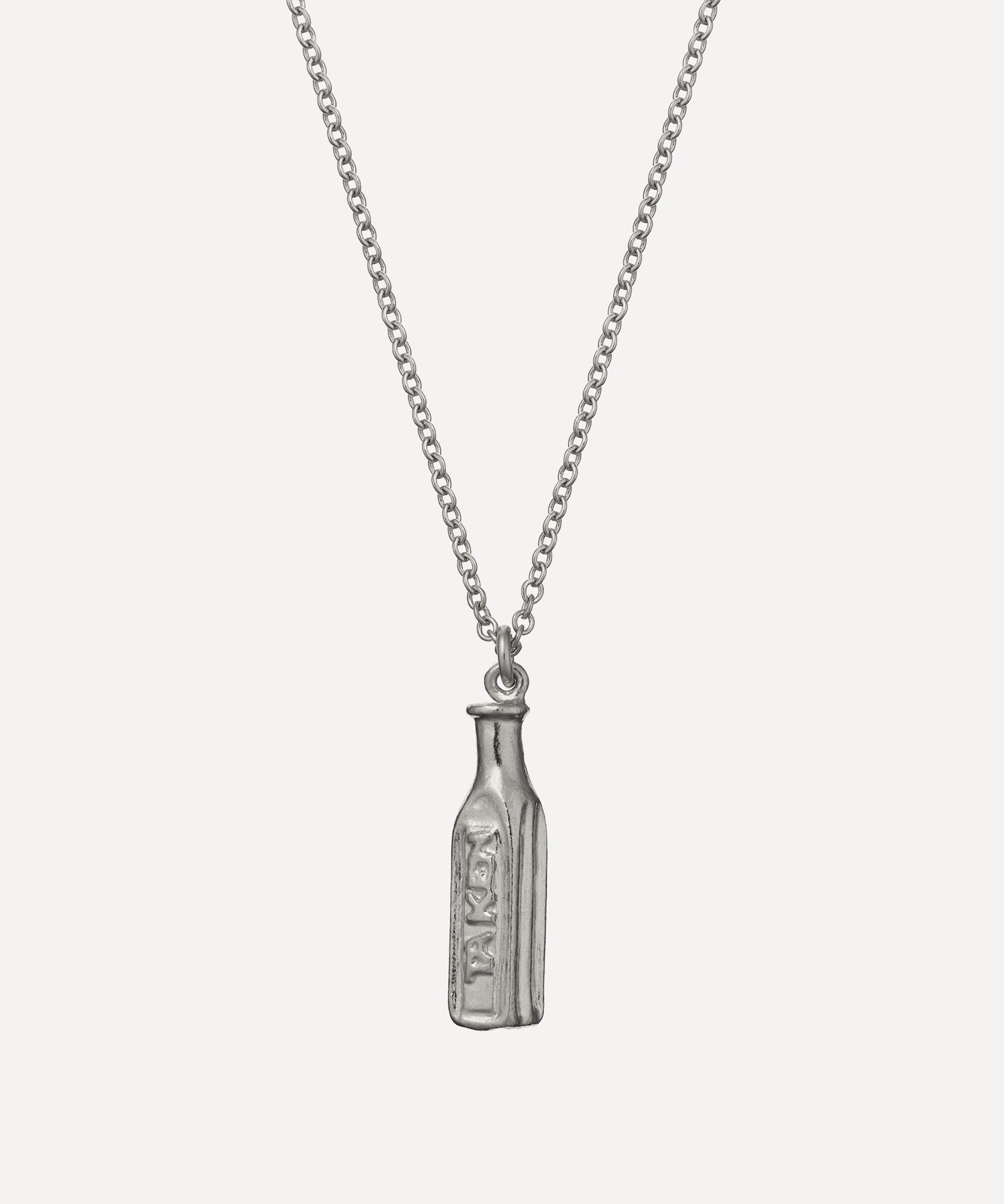 Alex Monroe Sterling Silver 'not To Be Taken' Poison Bottle Necklace In Silver