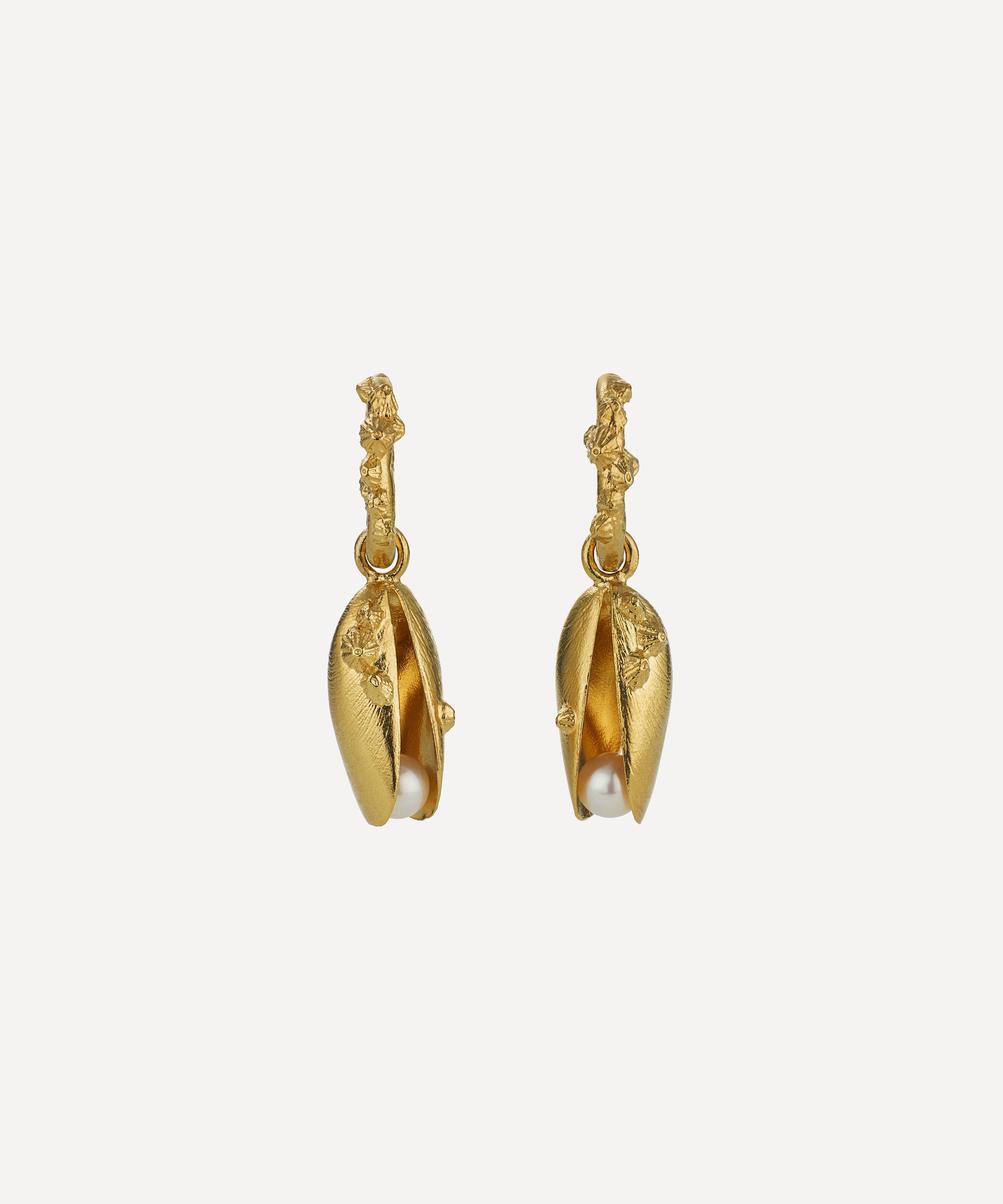 Alex Monroe 22ct Gold-plated Statement Mussel & Pearl Drop Earrings