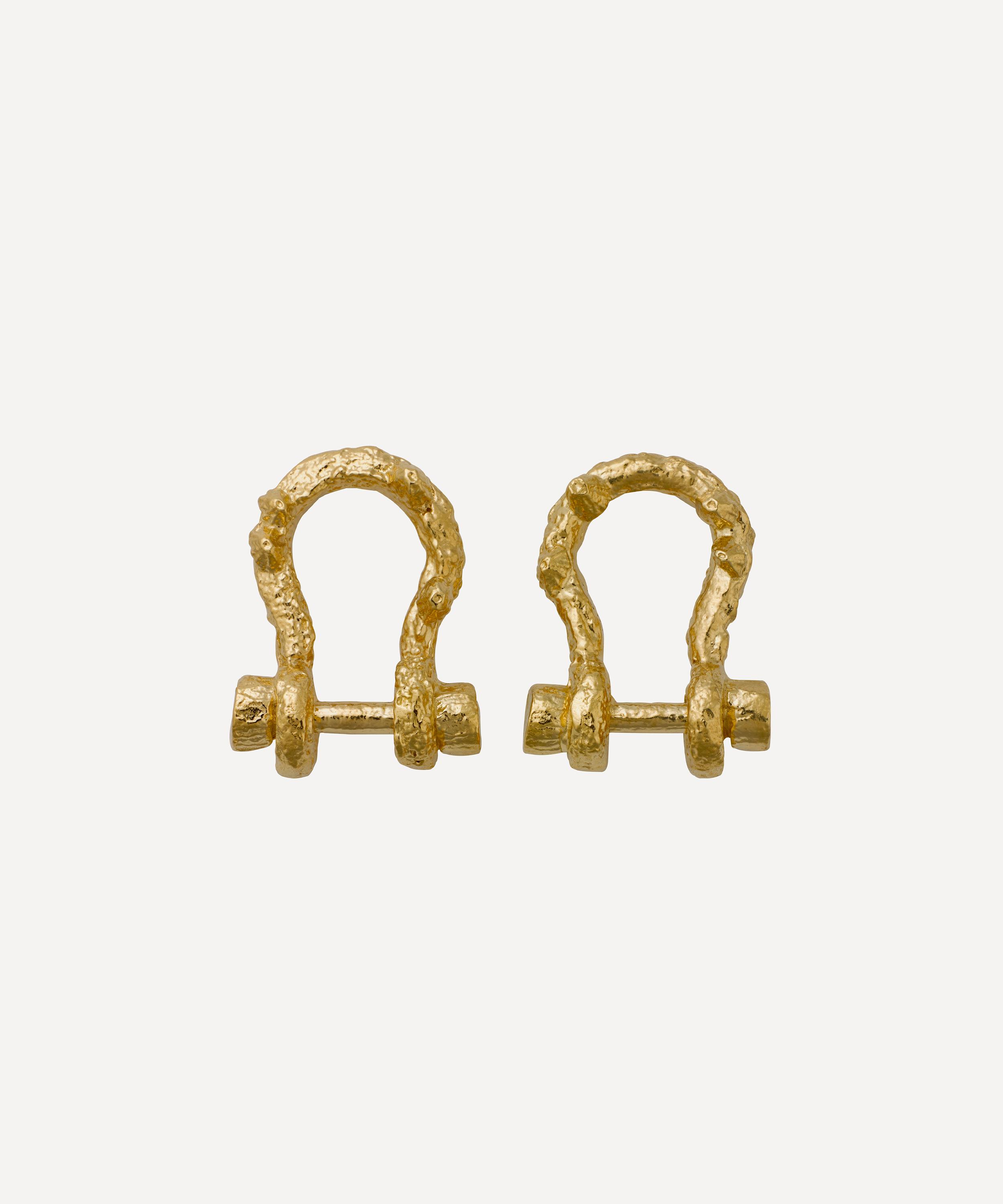 Alex Monroe 22ct Gold-plated Aged Boatyard Link Stud Earrings In Gold