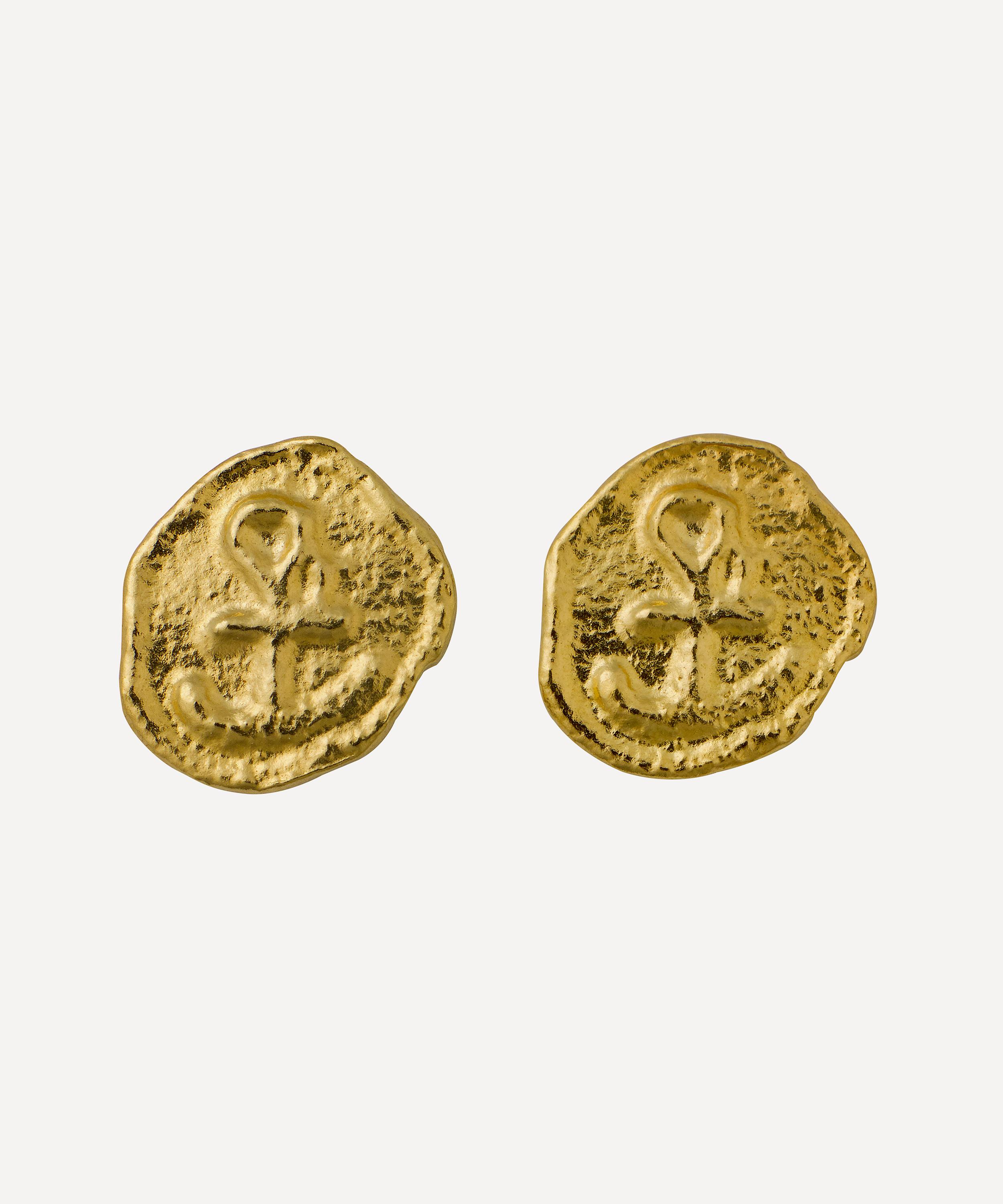 Alex Monroe 22ct Gold-plated Mudlarked Anchor Token Stud Earrings