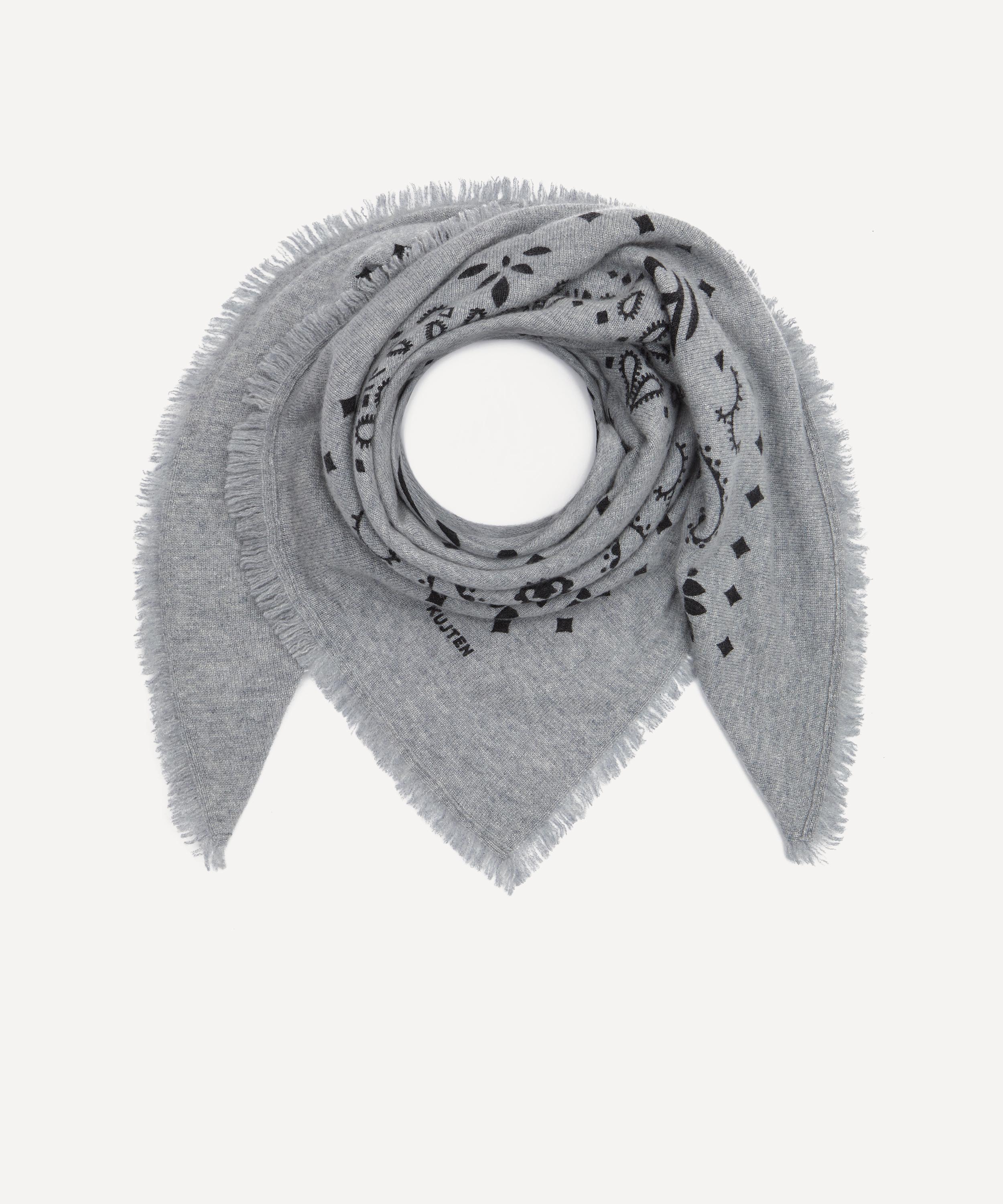 Kujten Women's Large Hachiko Black Printed Cashmere Bandana In Gray
