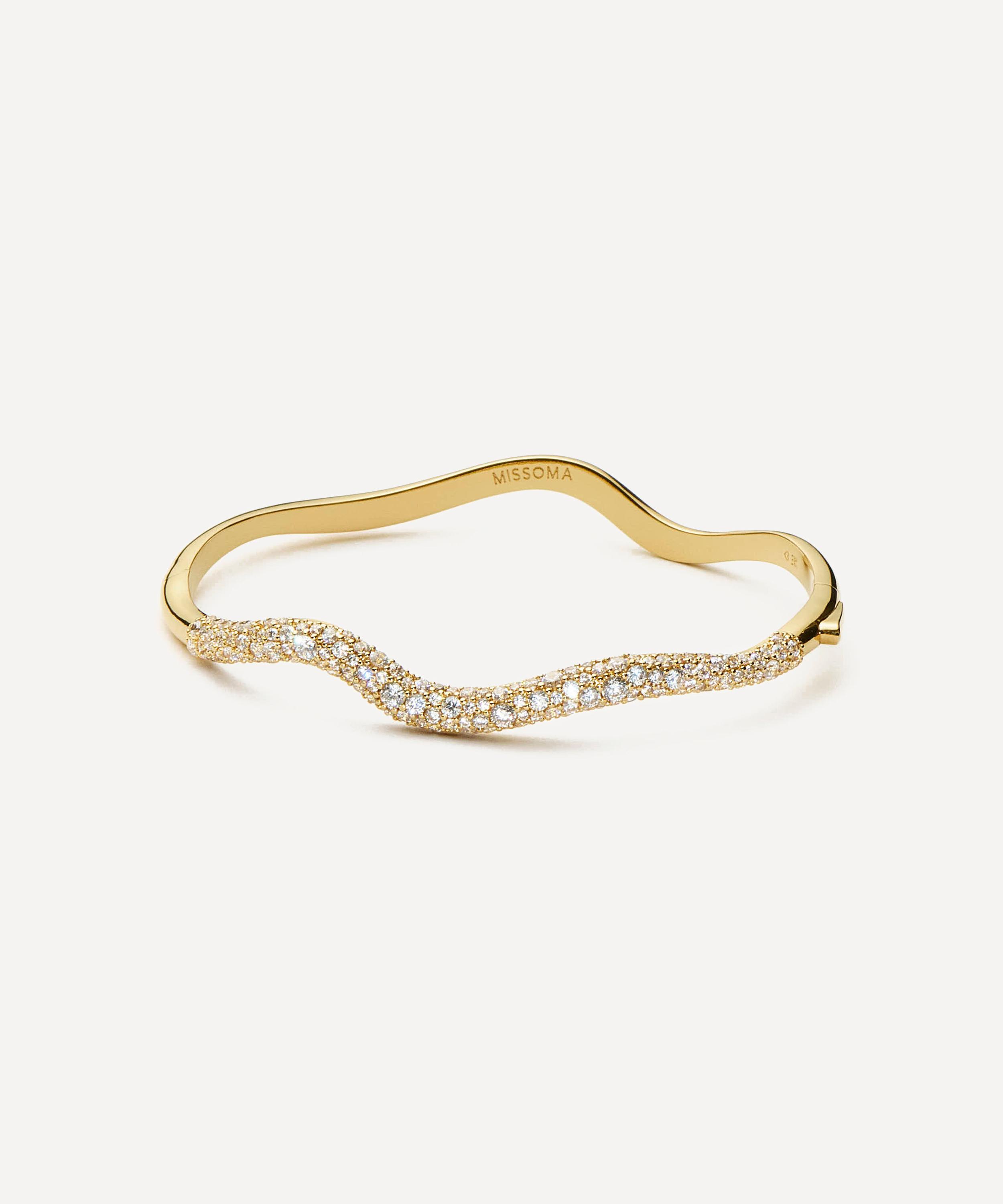 Missoma Womens Molten Snow Ripple Hinged 18ct Yellow Gold-plated Brass And Zirconia Bangle In Gold