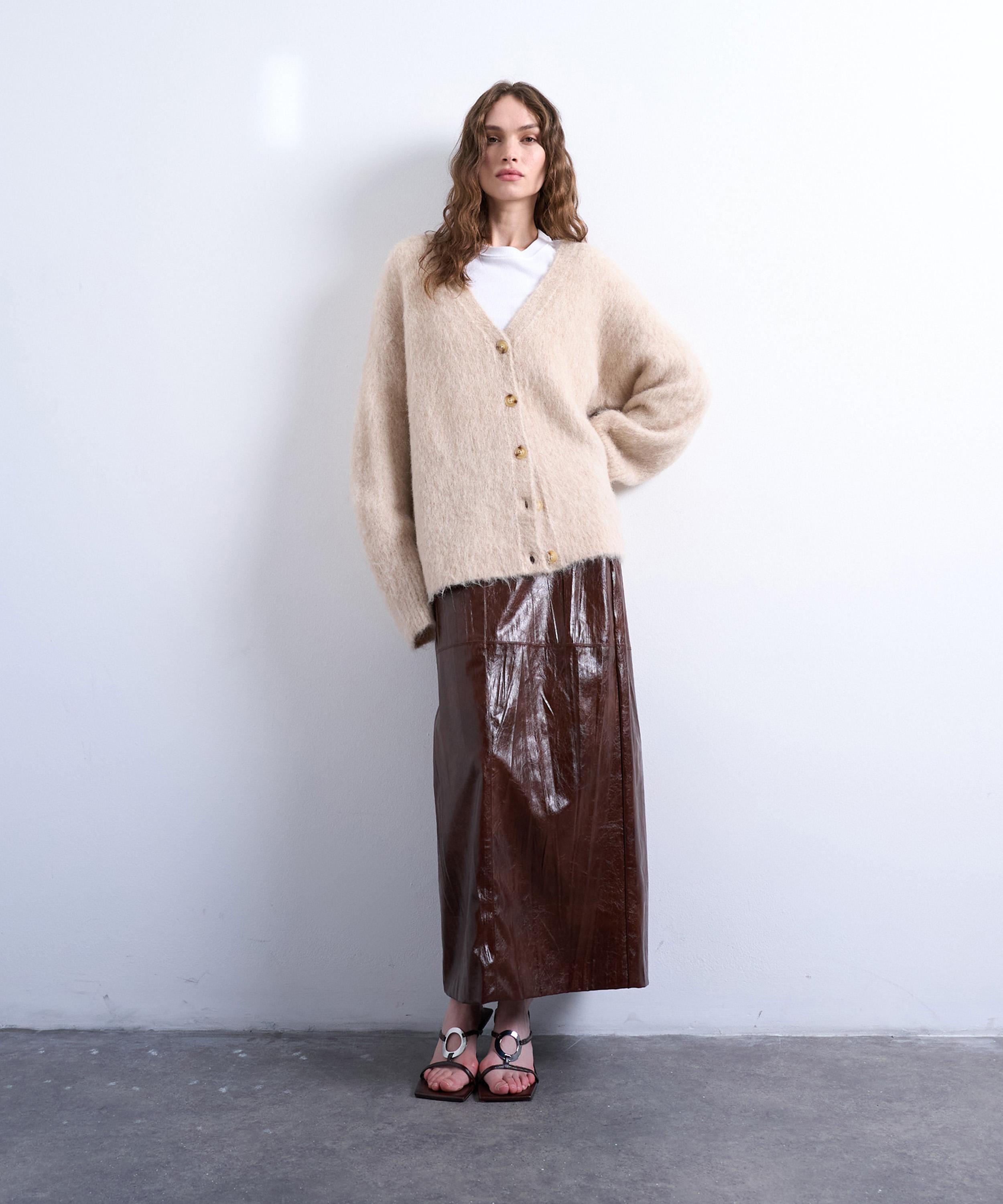 Topshop Women's Beige Knitted Premium Alpaca Cardigan In Multi