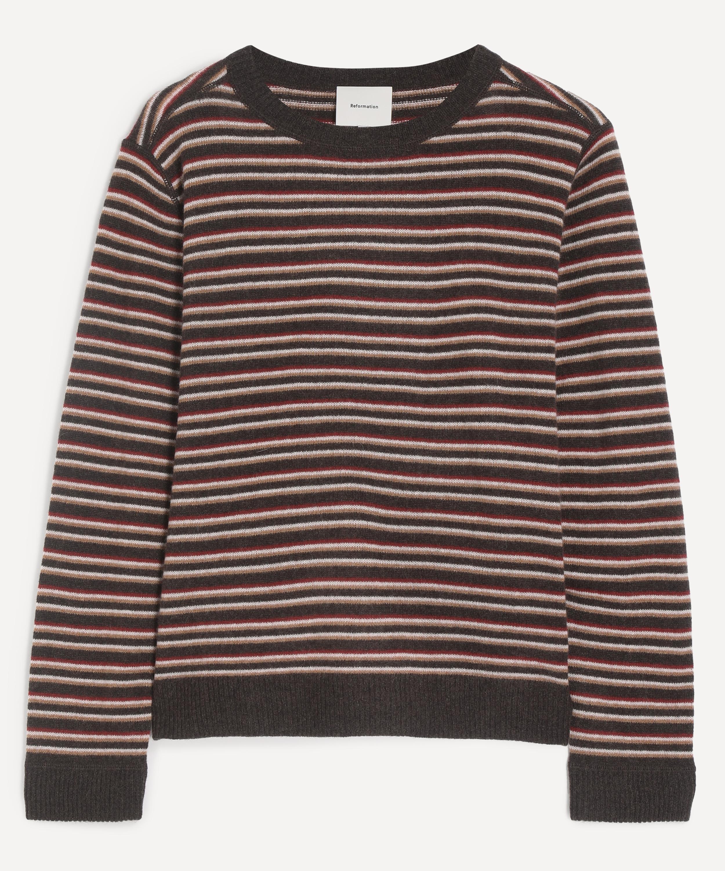 Reformation Womens Compost Multi Stripe Boyfriend Stripe-print Cashmere Jumper Xl