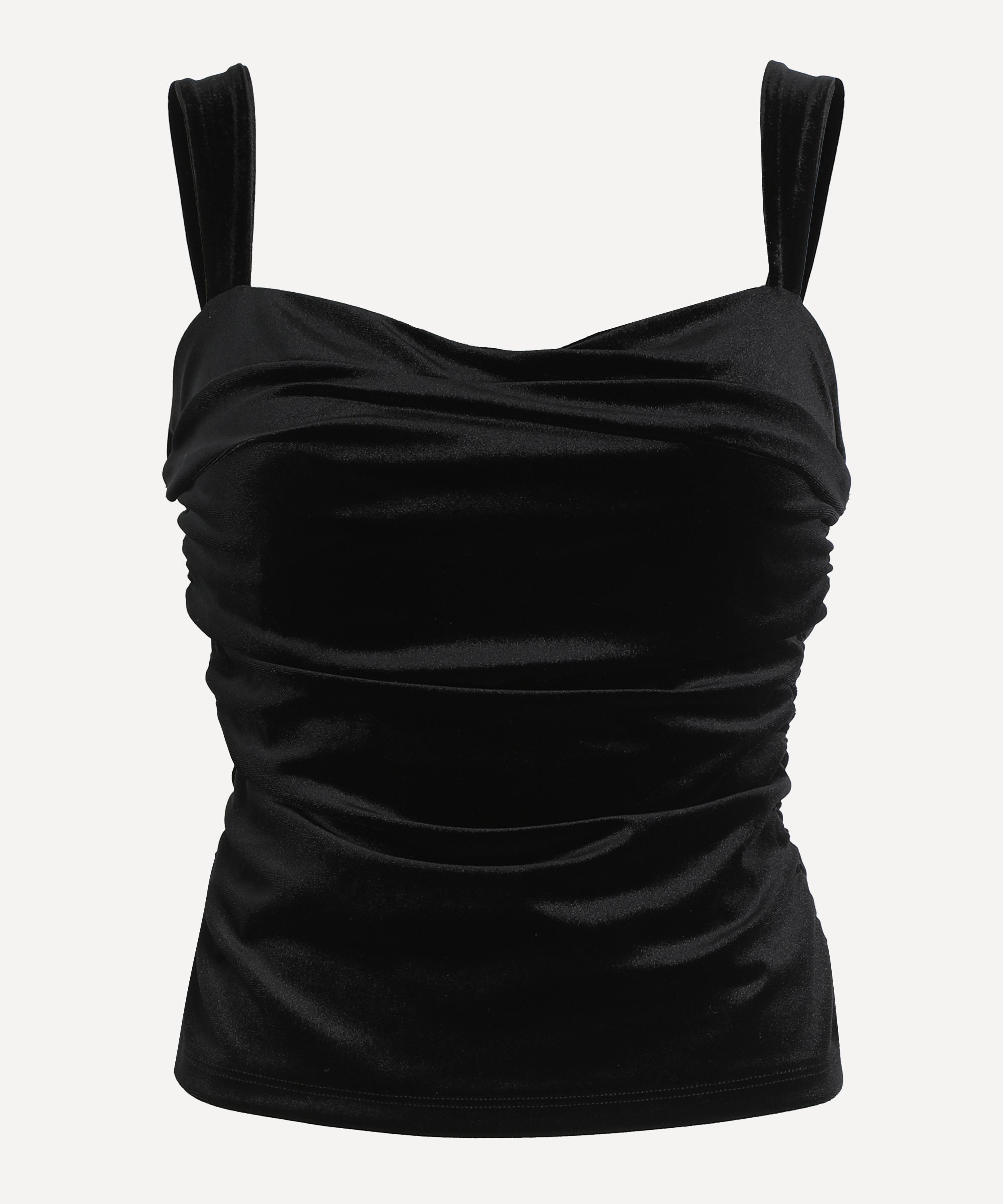 Reformation Trish Ruched Velvet Tank In Black