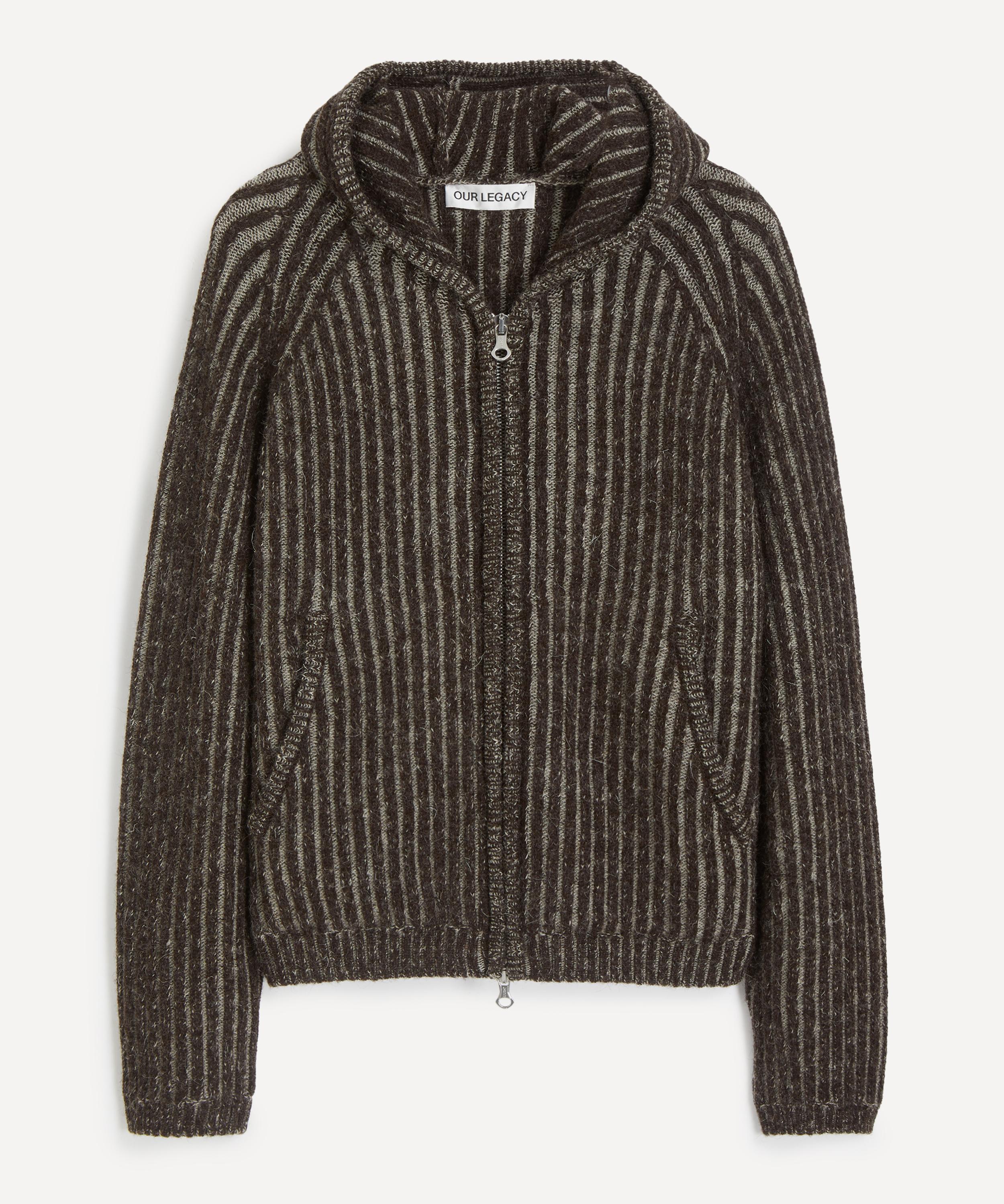 Our Legacy Level Ribbed-knit Wool Zip-up Hoodie In Brown