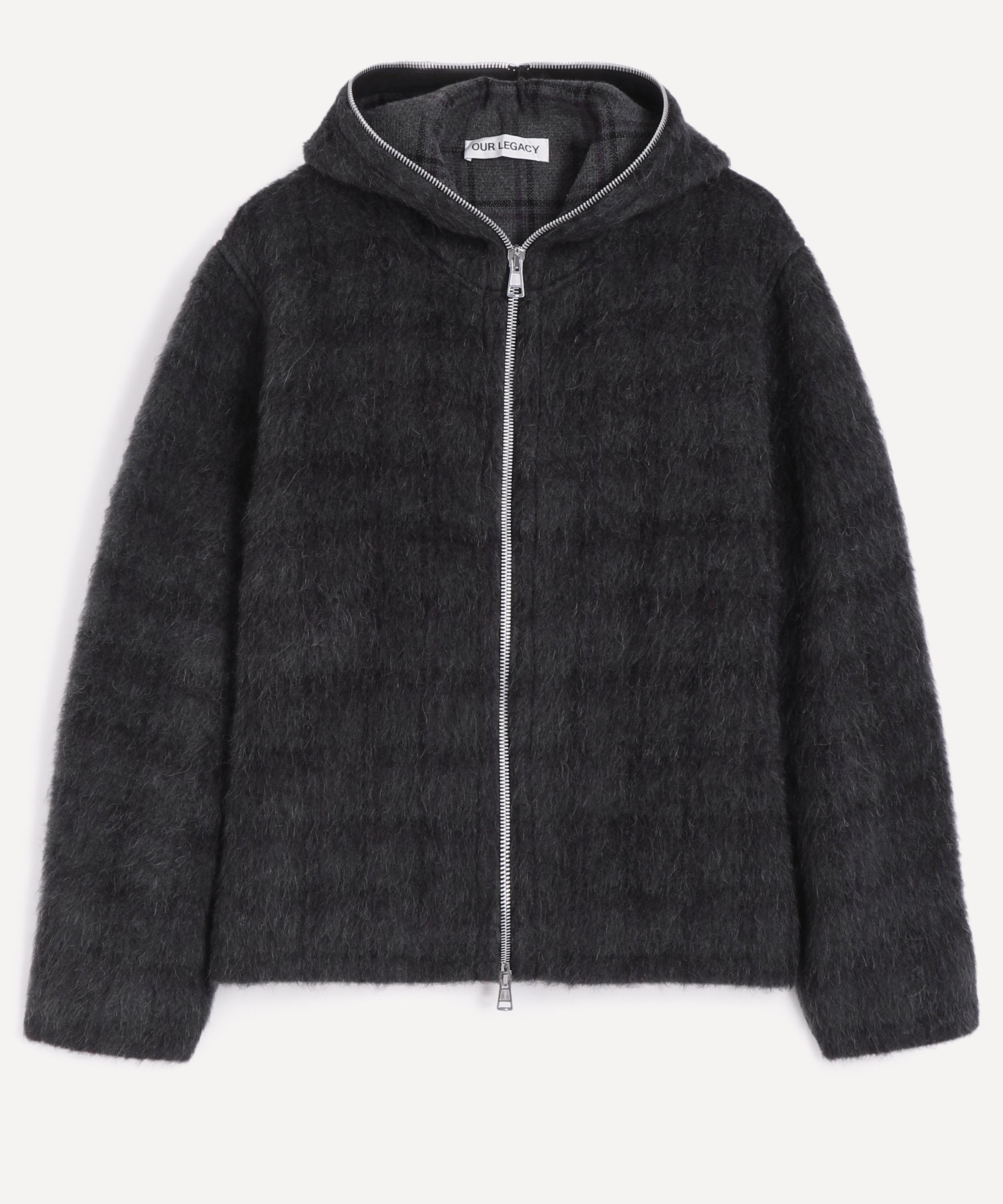 Our Legacy Checked Brushed Wool-blend Zip-up Hoodie In Gray