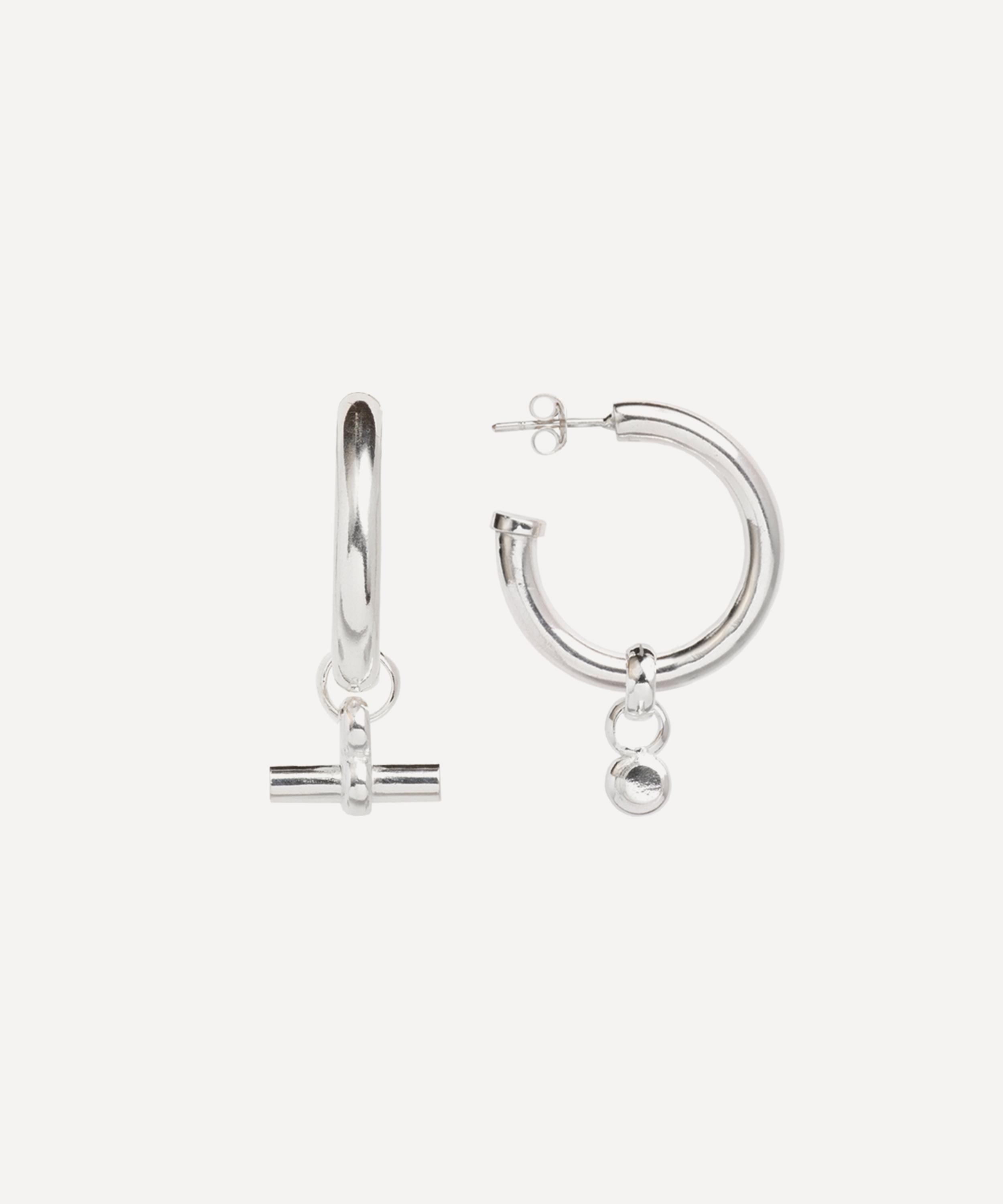 Tilly Sveaas Sterling Silver Medium T-bar Drop Hoop Earrings