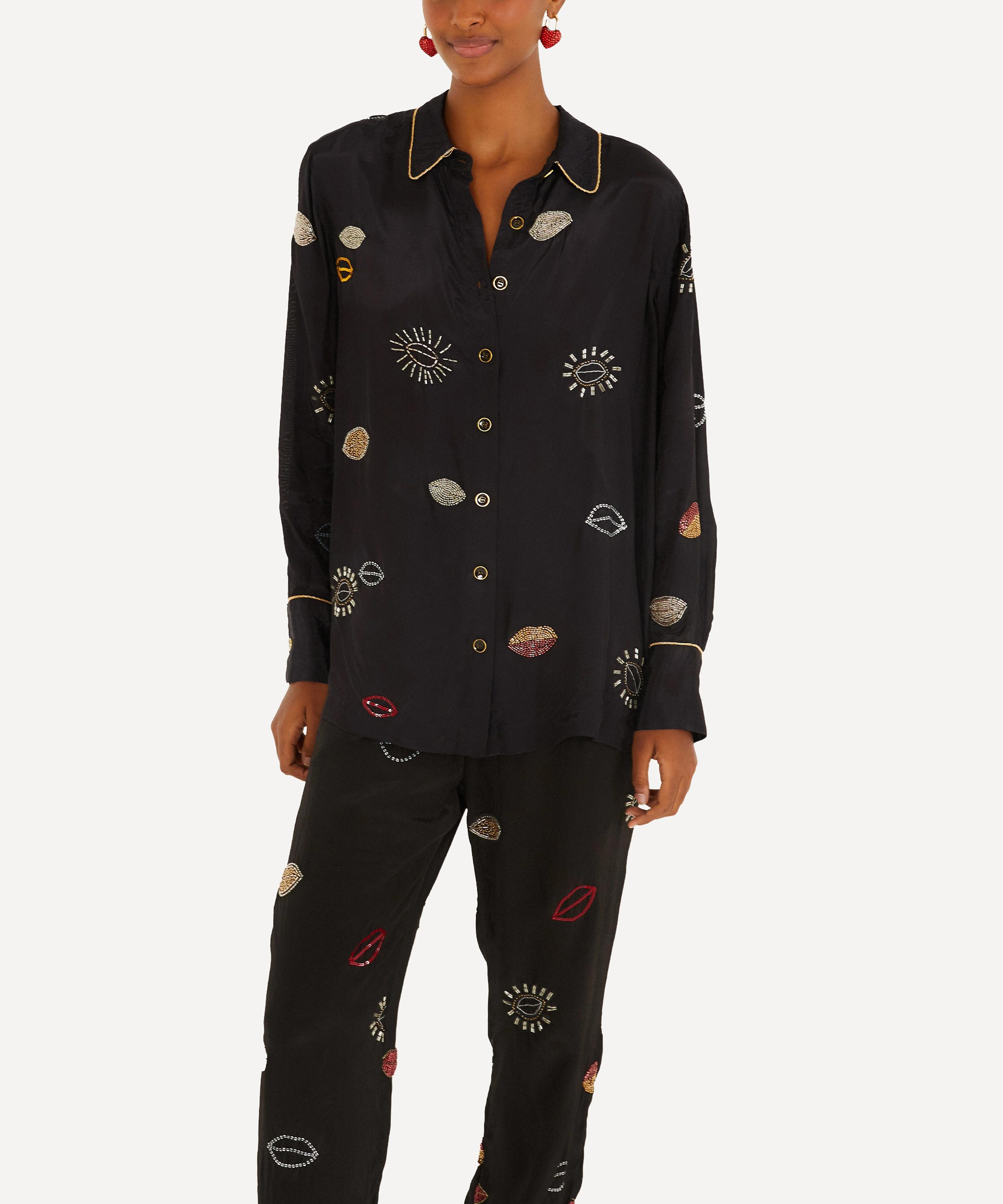 Farm Rio Women's Black Beaded Kisses Pyjama Trousers In Black