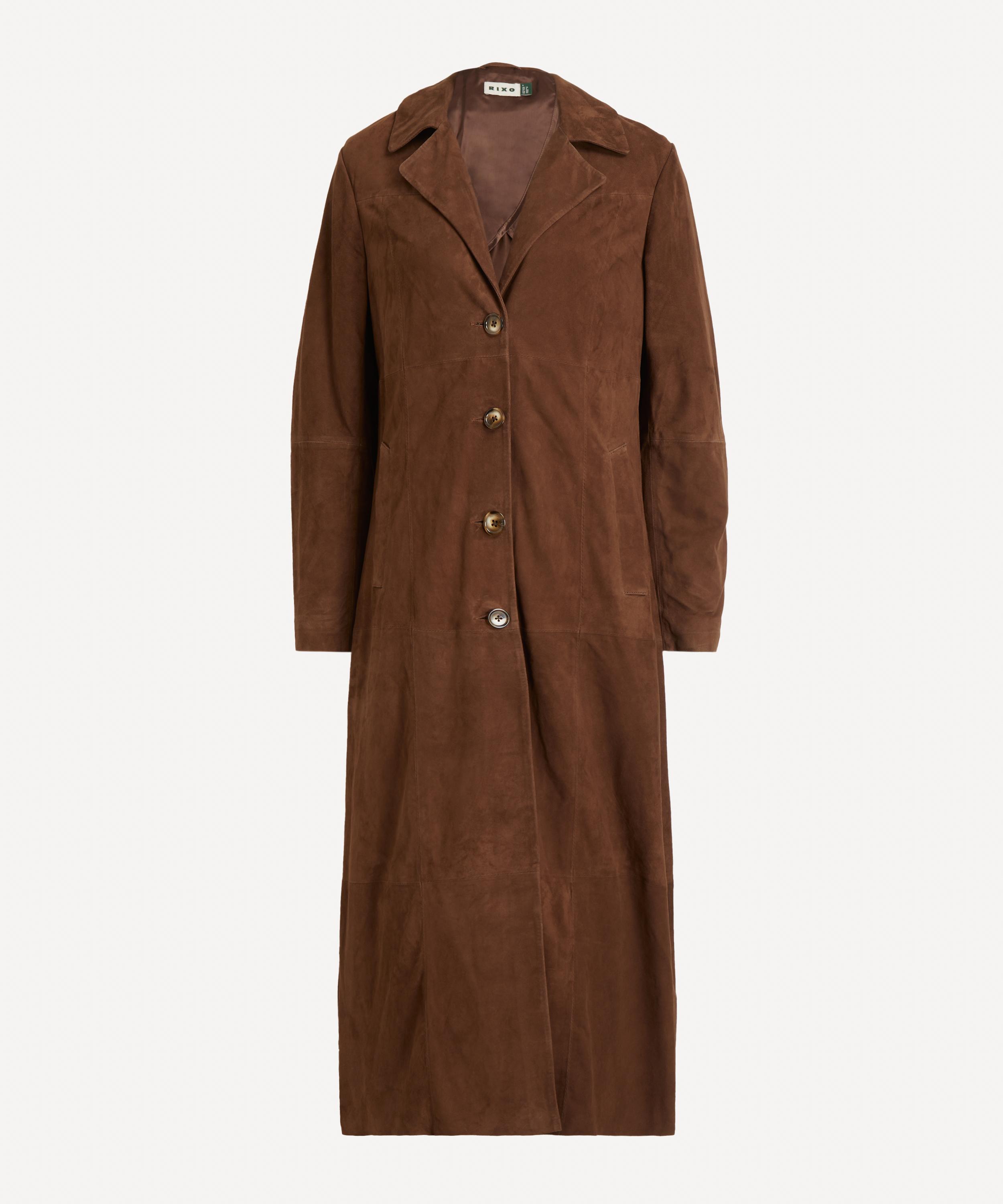 Rixo London Astraea Paneled Suede Coat In Brown