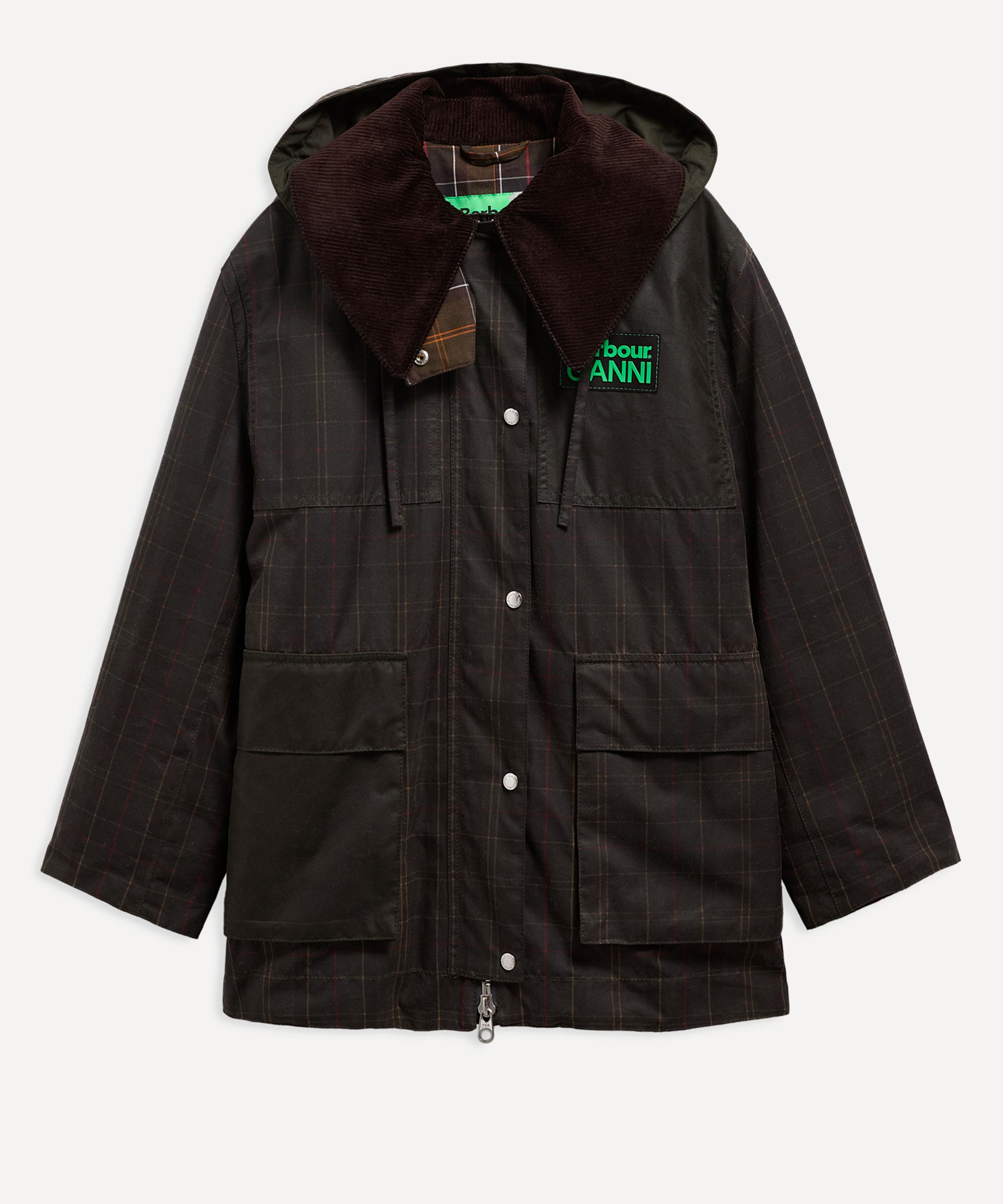Barbour Dark Brown Jacket With All-over Stripe Motif And Logo Patch On The Front In Waxed Cotton Woman