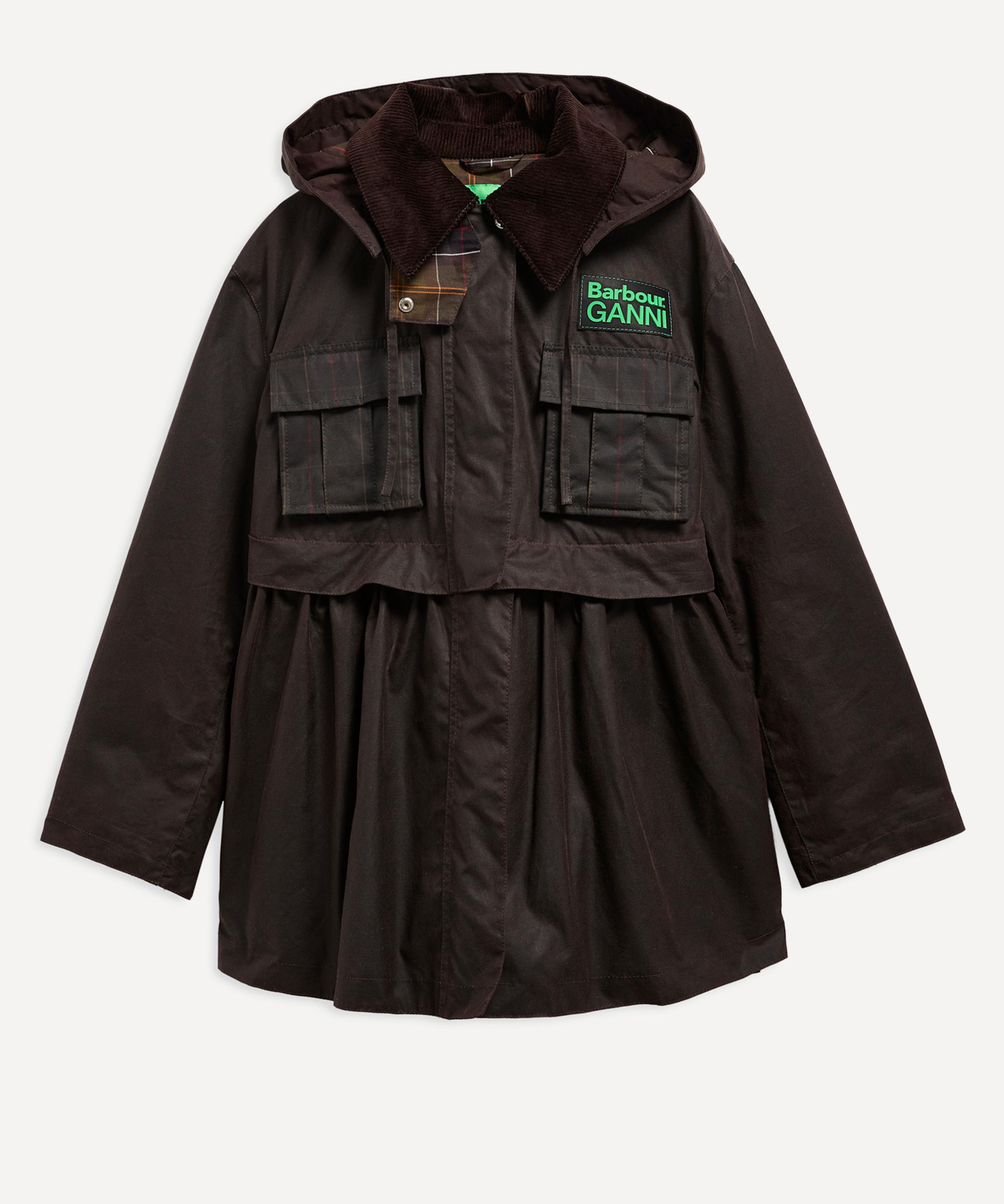 Barbour Dark Brown Jacket With All-over Stripe Motif And Logo Patch On The Front In Waxed Cotton Woman