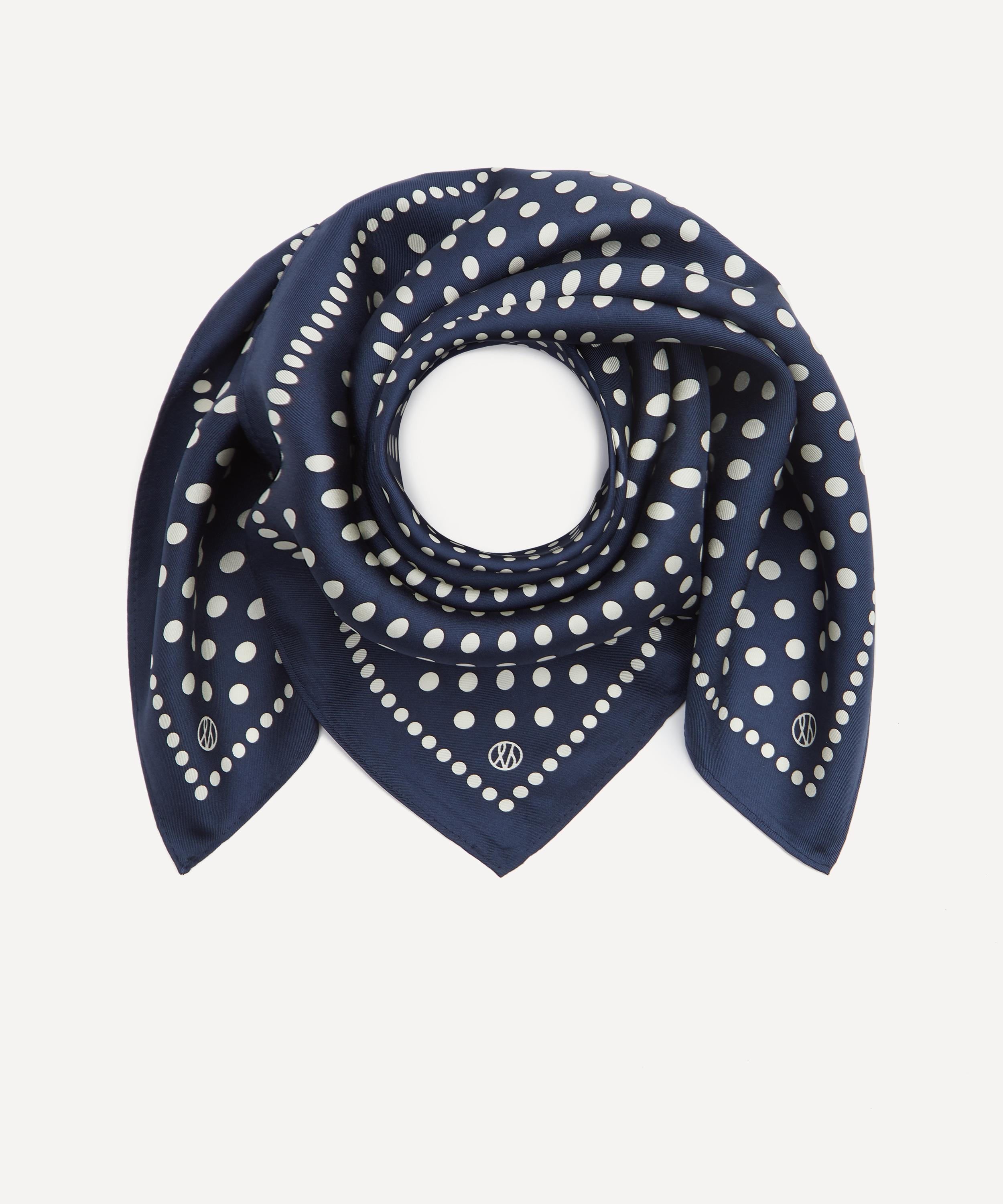 Lescarf Women's Polkadot Print Navy 50x50 Silk Scarf In Blue