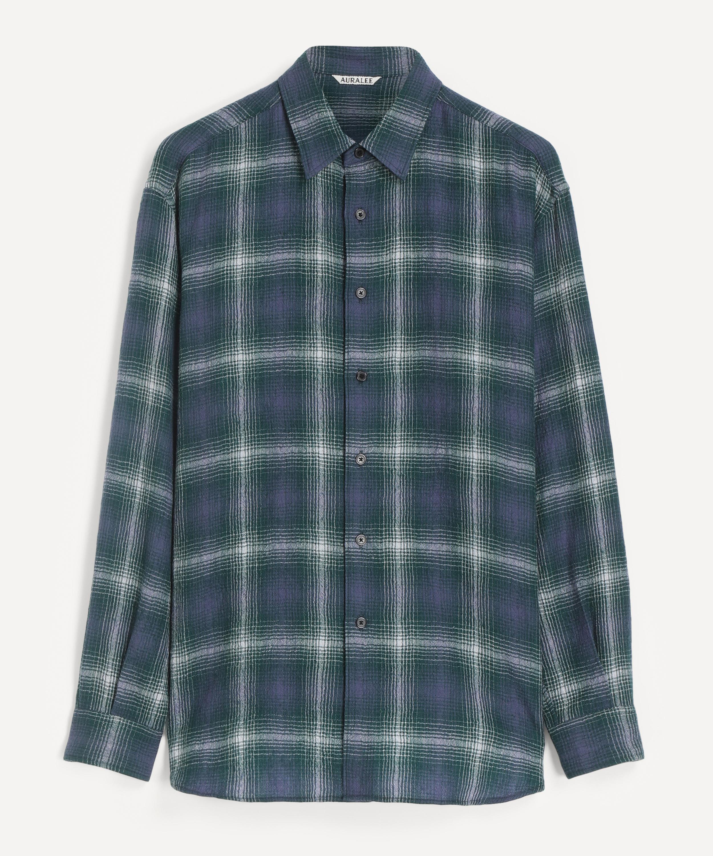 Auralee Lightweight Wool Plaid Long Sleeve Shirt In Multi