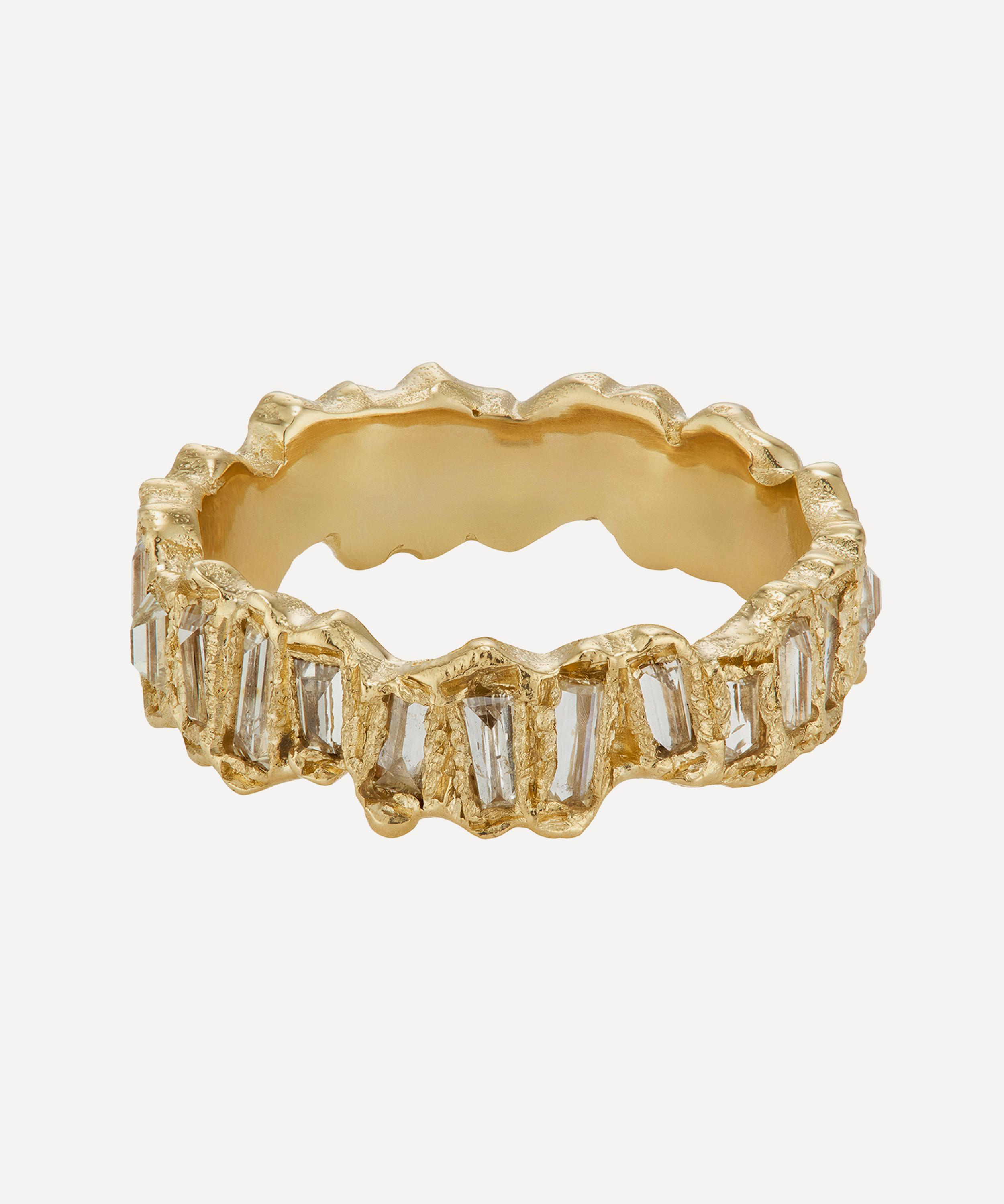 Ellis Mhairi Cameron 14ct Gold Molten White Baguette Diamond Eternity Scatter Ring In Gold