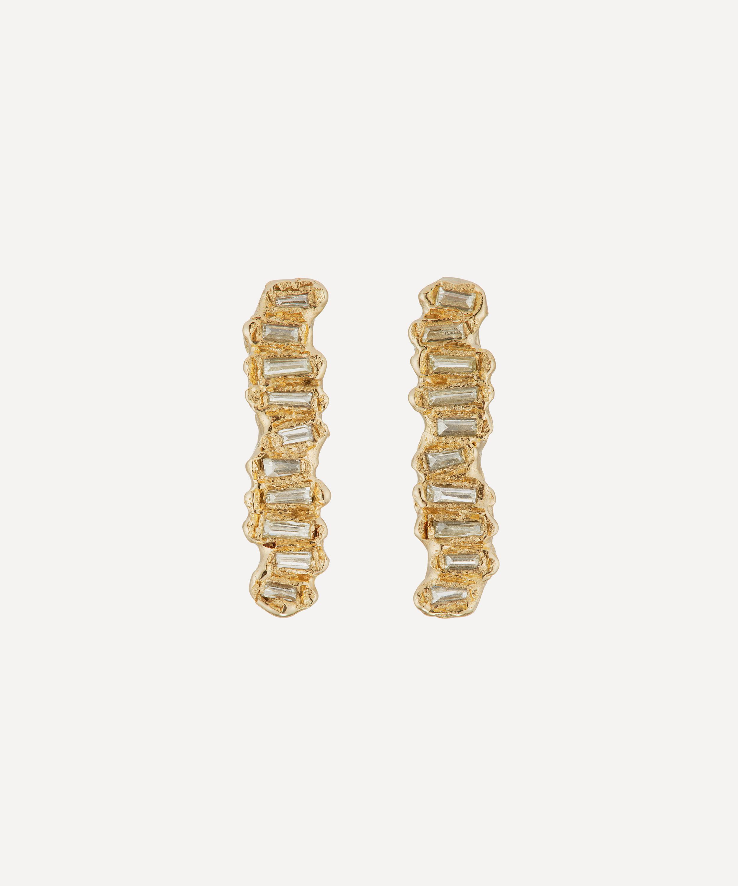 Ellis Mhairi Cameron 14ct Gold Lemon Baguette Diamond Scatter Extra Large Stud Earrings In Gold
