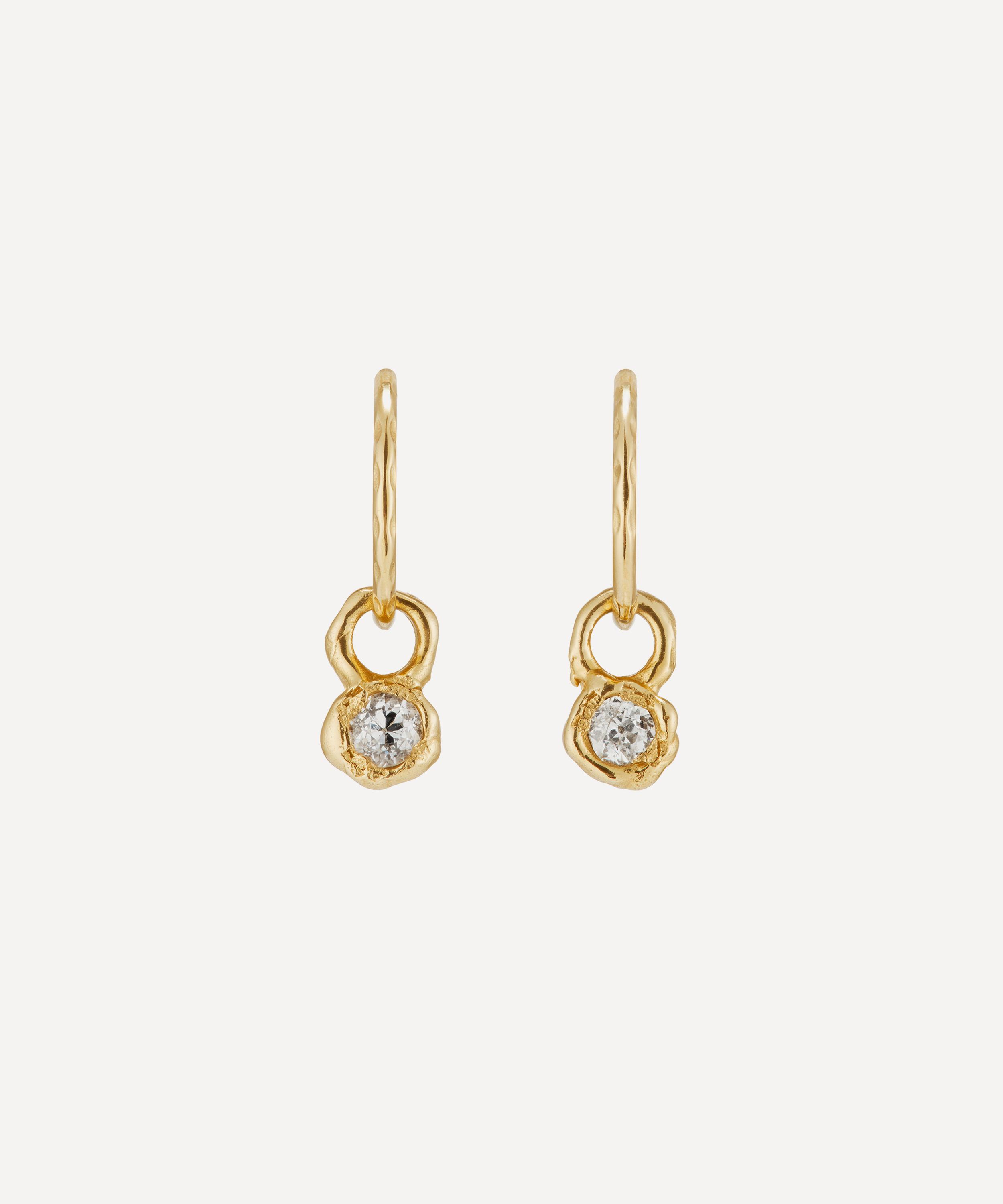 Ellis Mhairi Cameron 14ct Gold Old Cut Diamond Hammered Hoop Earrings In Gold